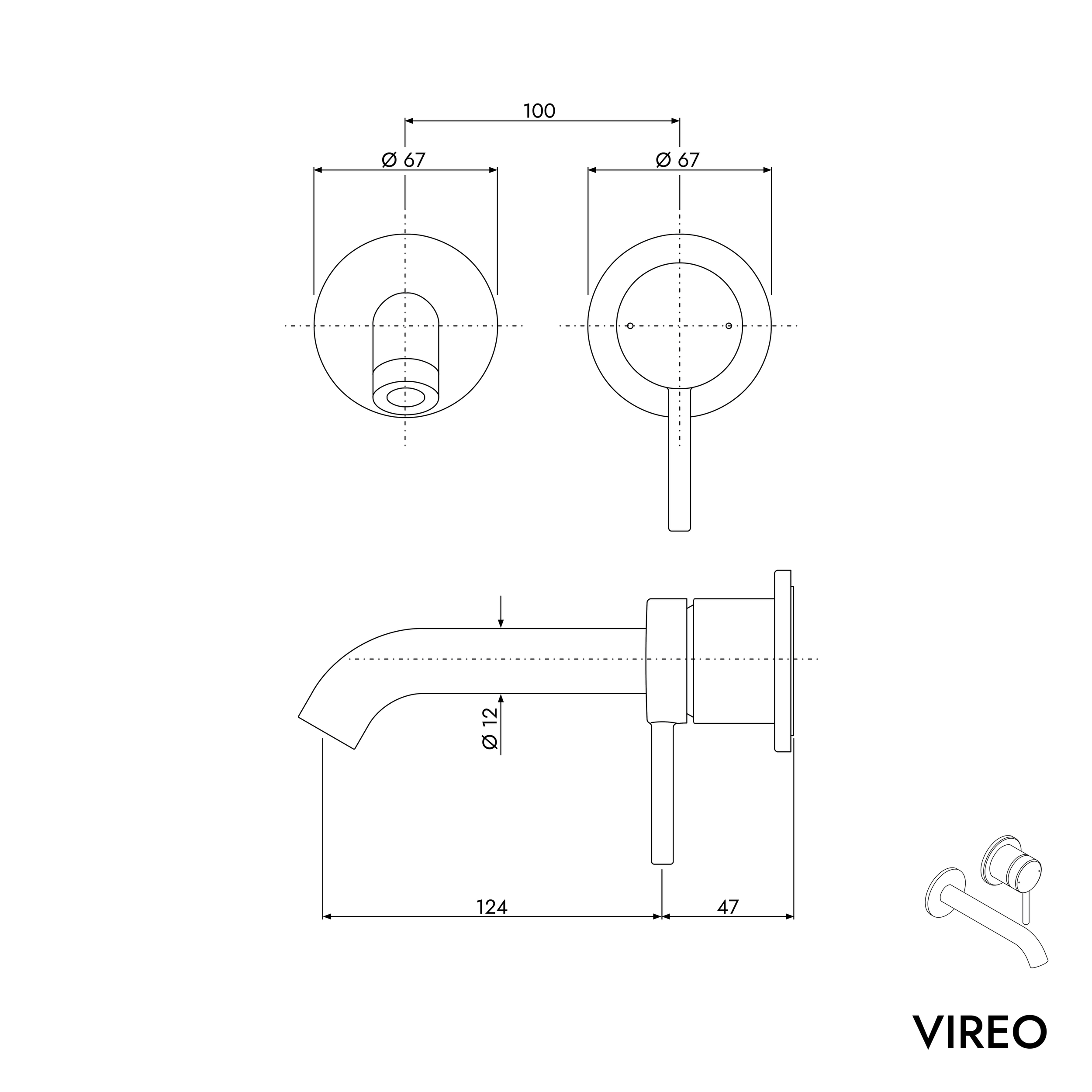 Bateria umywalkowa ścienna VIREO