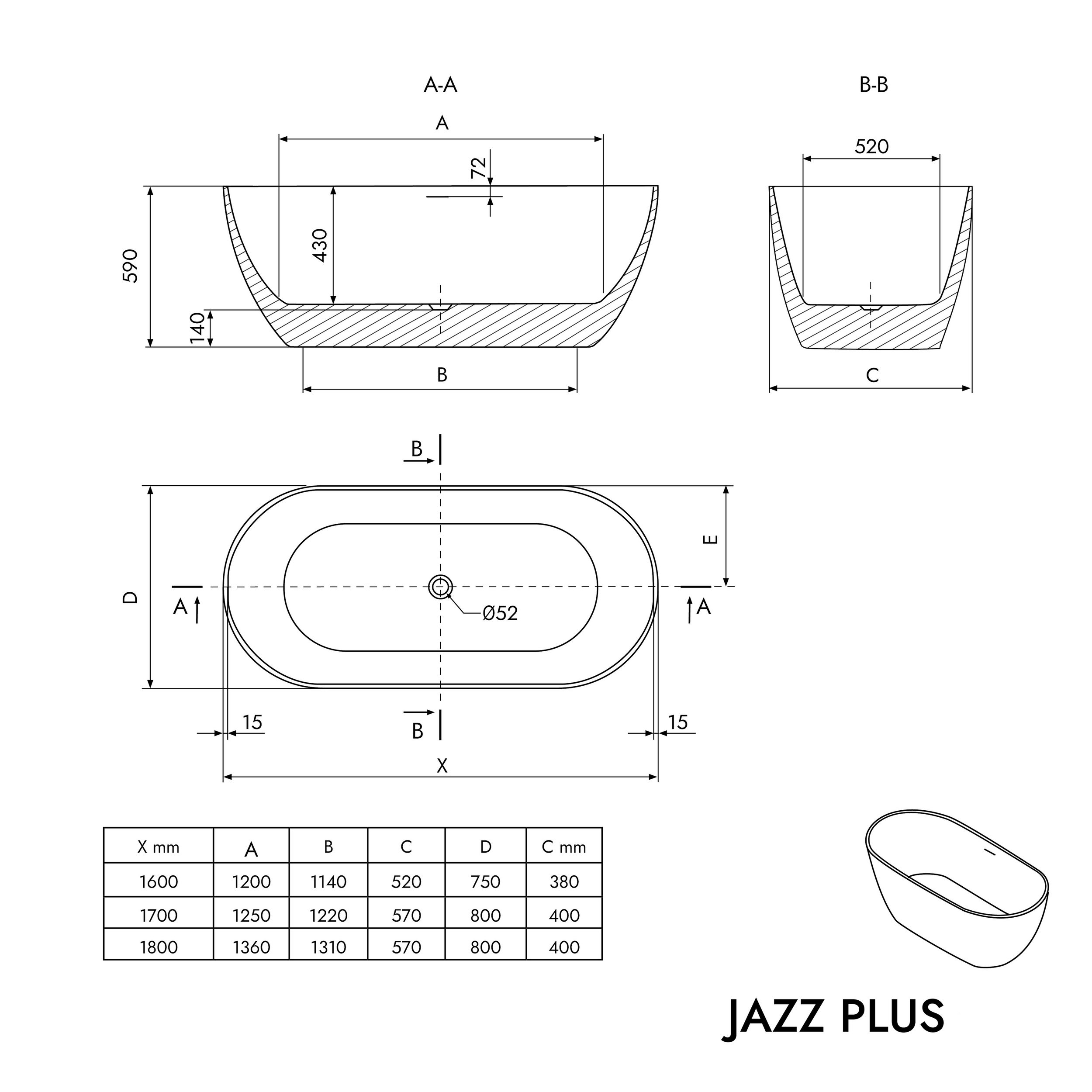 Wolnostojąca wanna JAZZ PLUS 2.0