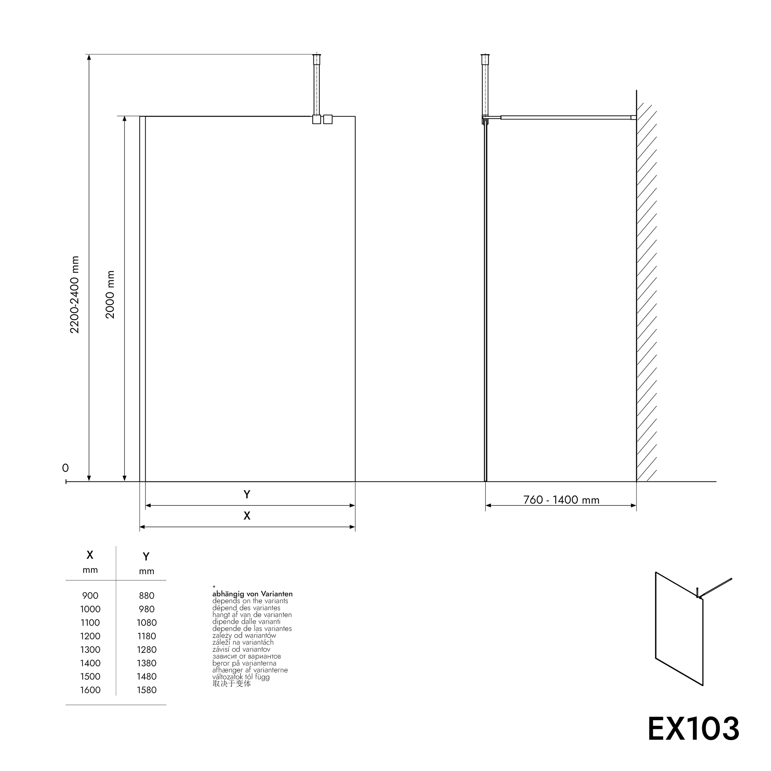 Ścianka prysznicowa Walk-In EX103