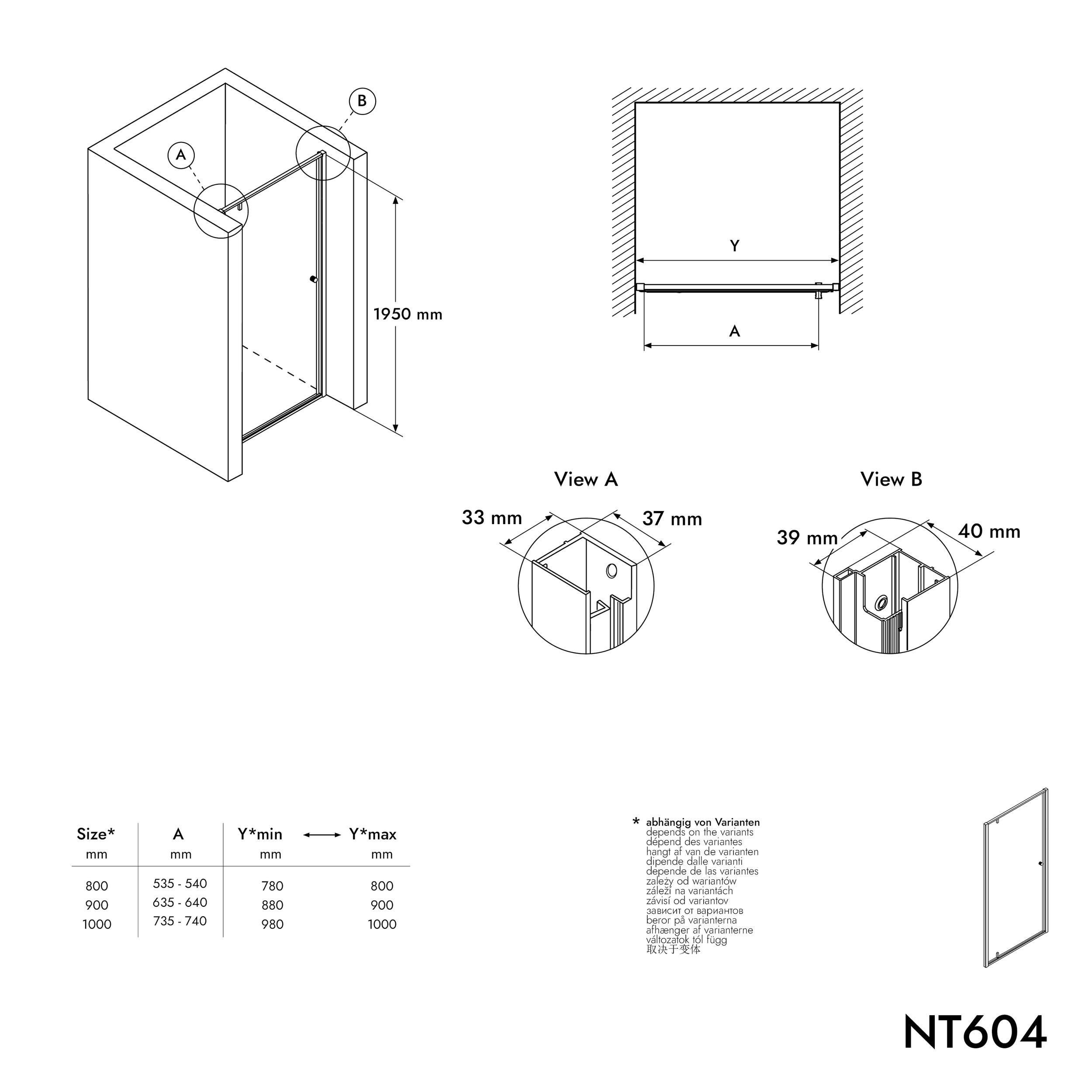 Drzwi prysznicowe skrzydłowe NT604 FLEX