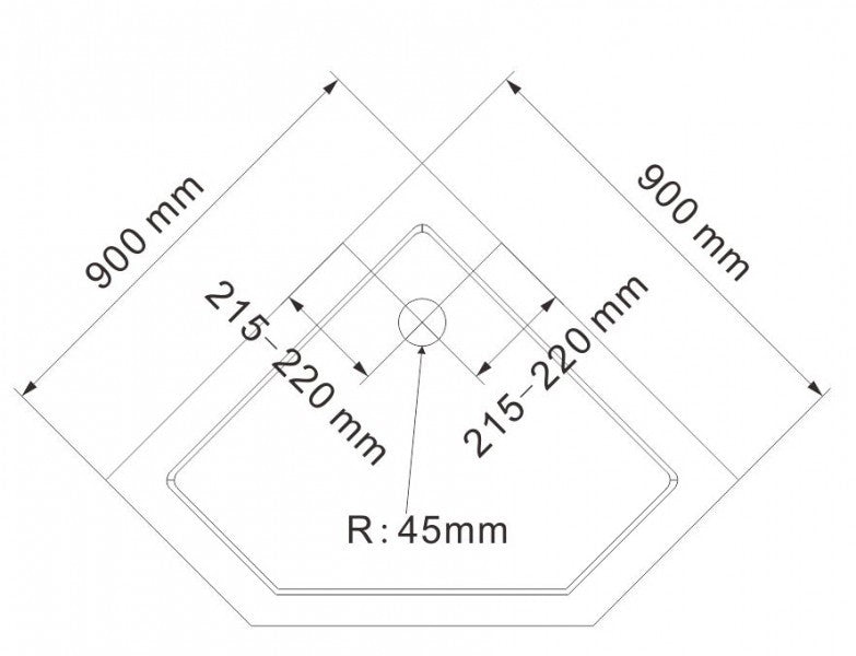 Brodzik pięciokątny akrylowy - 90 x 90 cm z systemem odpływowym