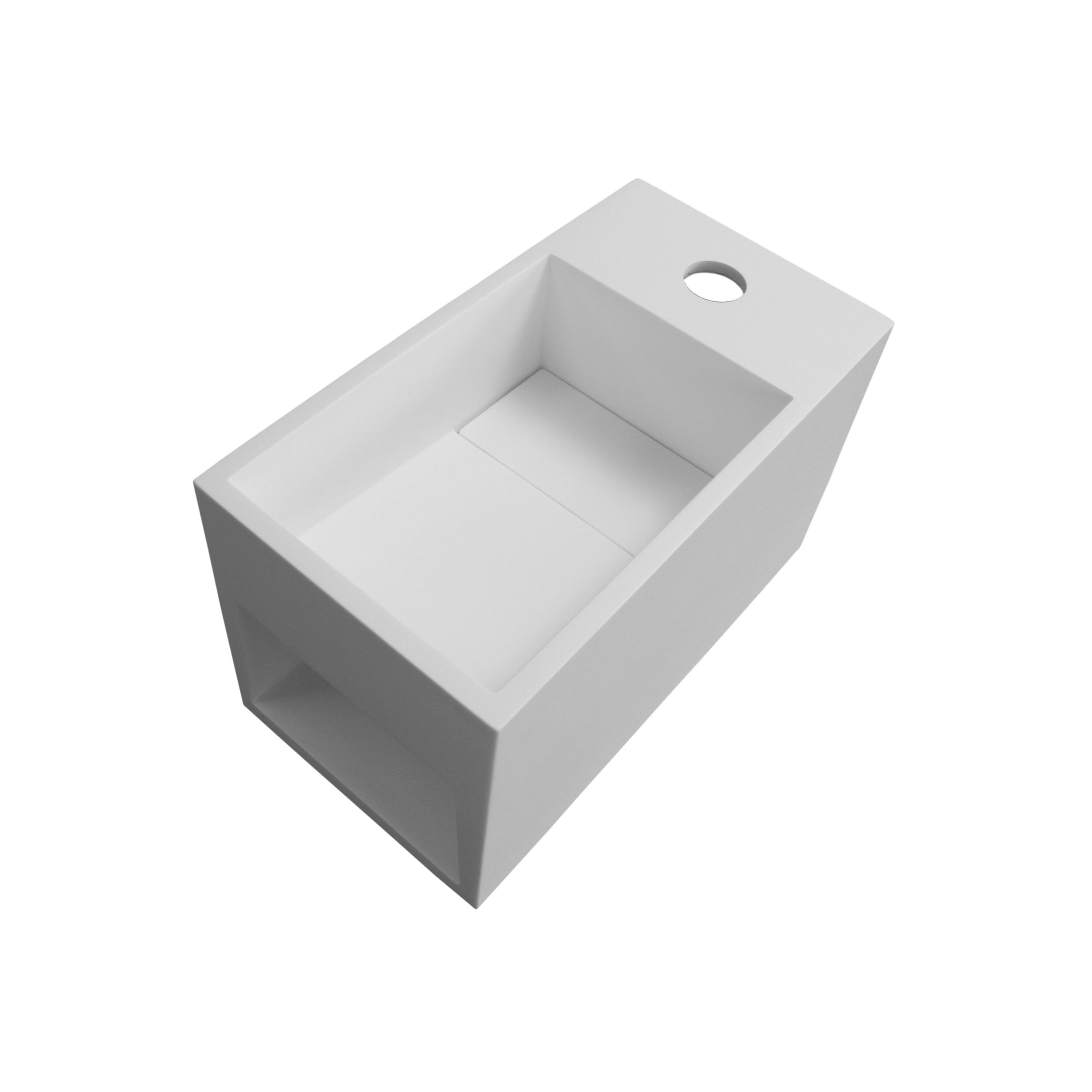 Umywalka wisząca z półką po lewej stronie PB2046 odlew mineralny - 33 x 18 x 20,5 cm - biały mat