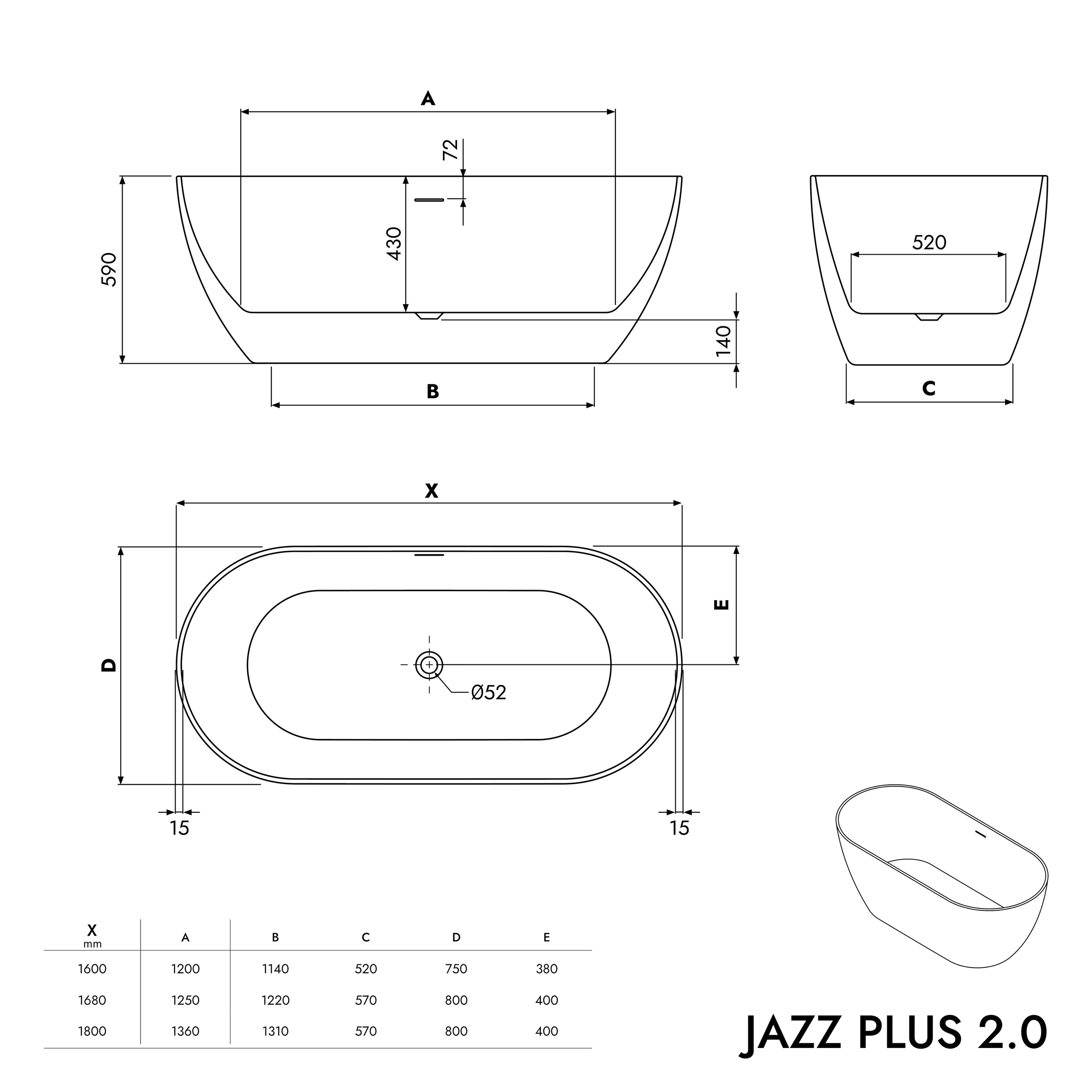 Wanna wolnostojąca JAZZ PLUS 2.0 akryl