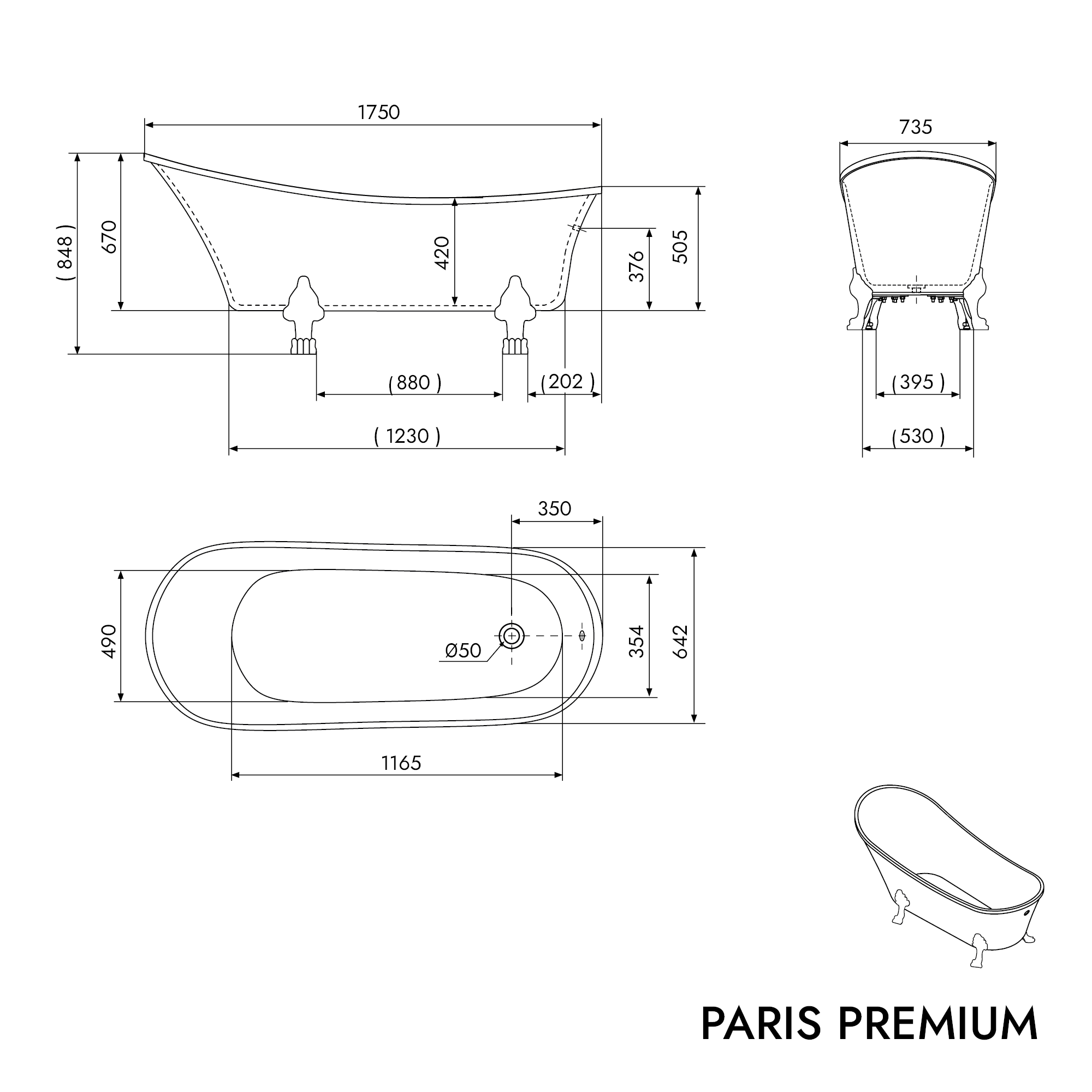 Wolnostojąca wanna PARIS PREMIUM