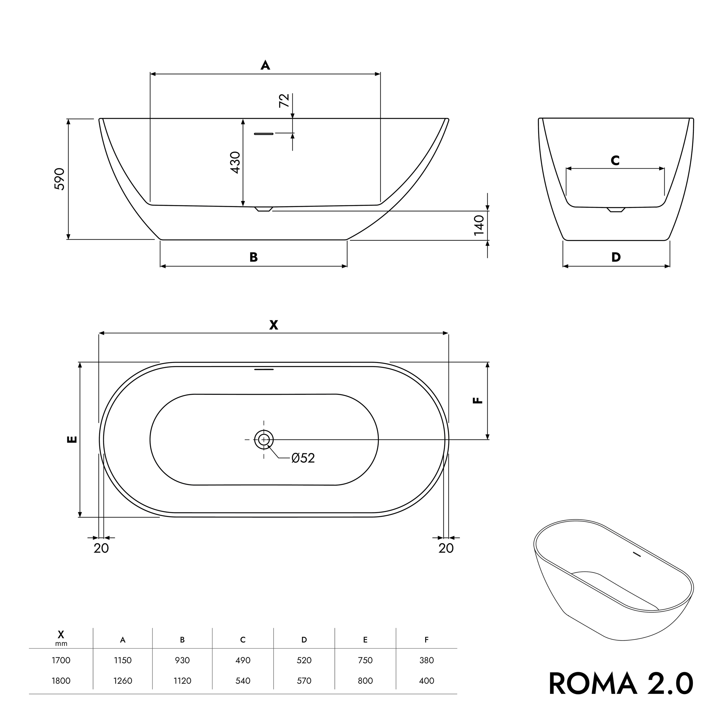 Wolnostojąca wanna ROMA 2.0