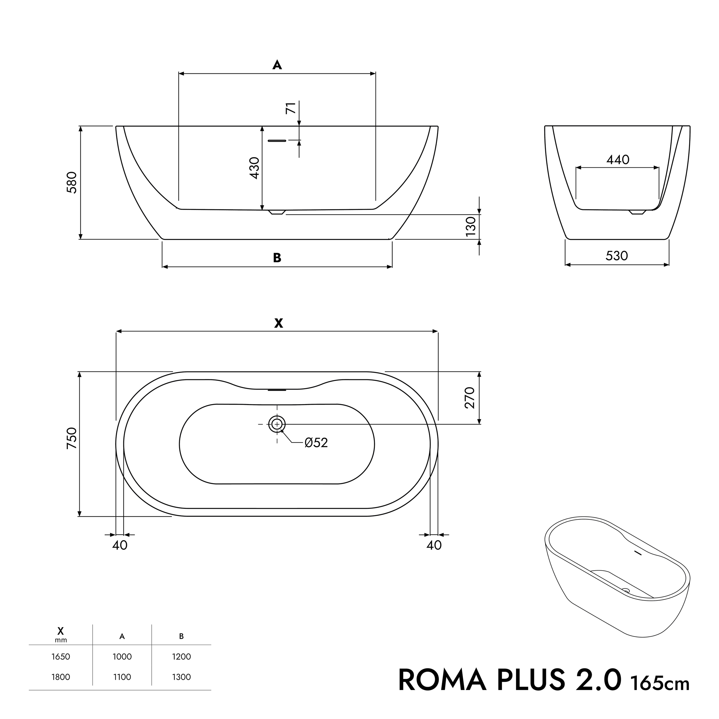 Wolnostojąca wanna ROMA PLUS 2.0