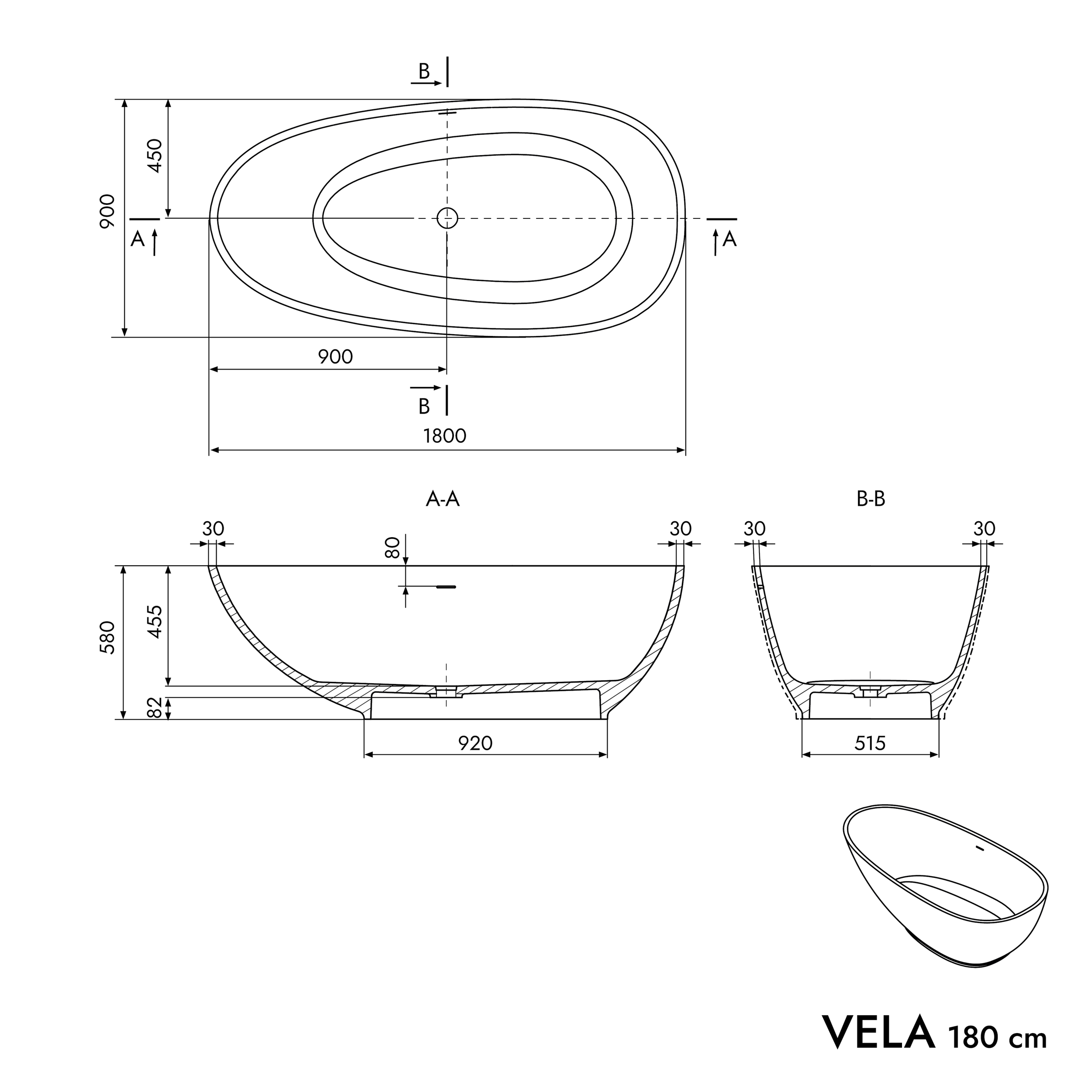 Wolnostojąca wanna VELA STONE