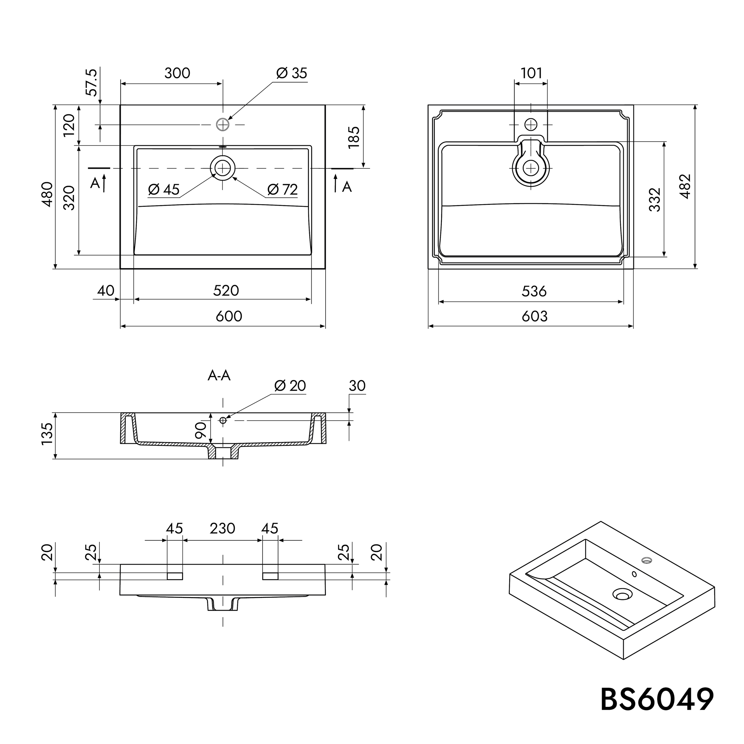 Umywalka ścienna nablatowa BS6049