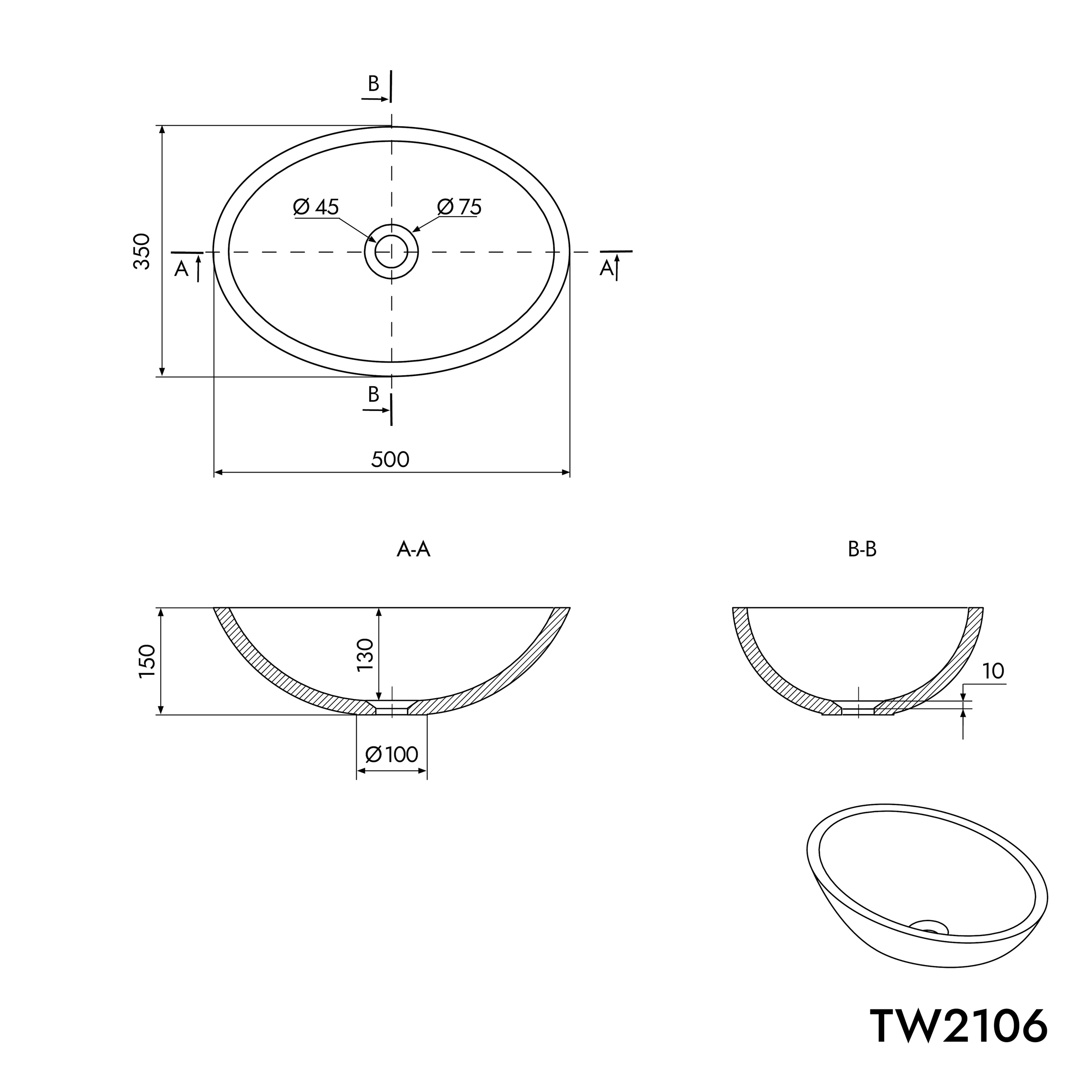 Umywalka nablatowa TW2106