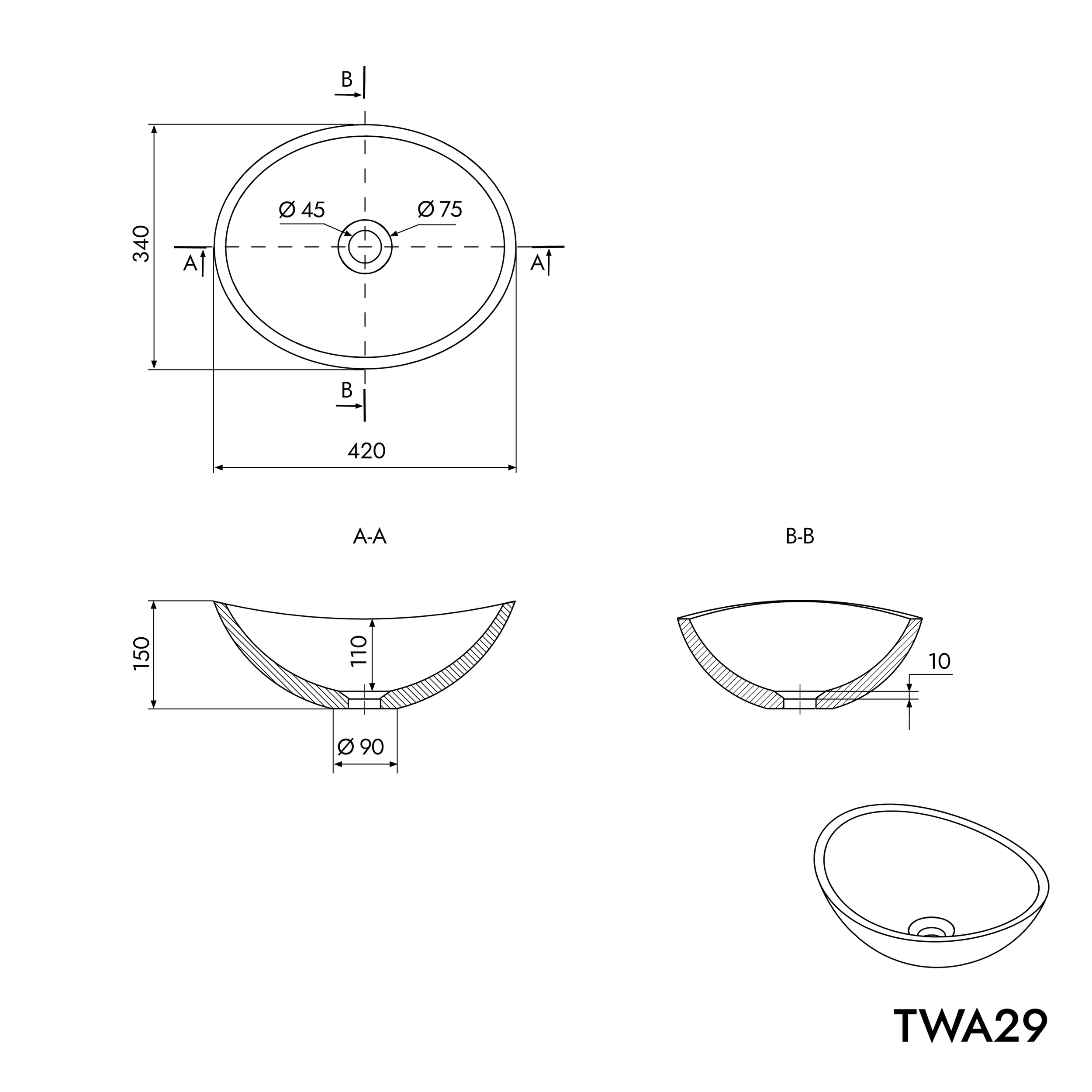 Umywalka nablatowa TWA29