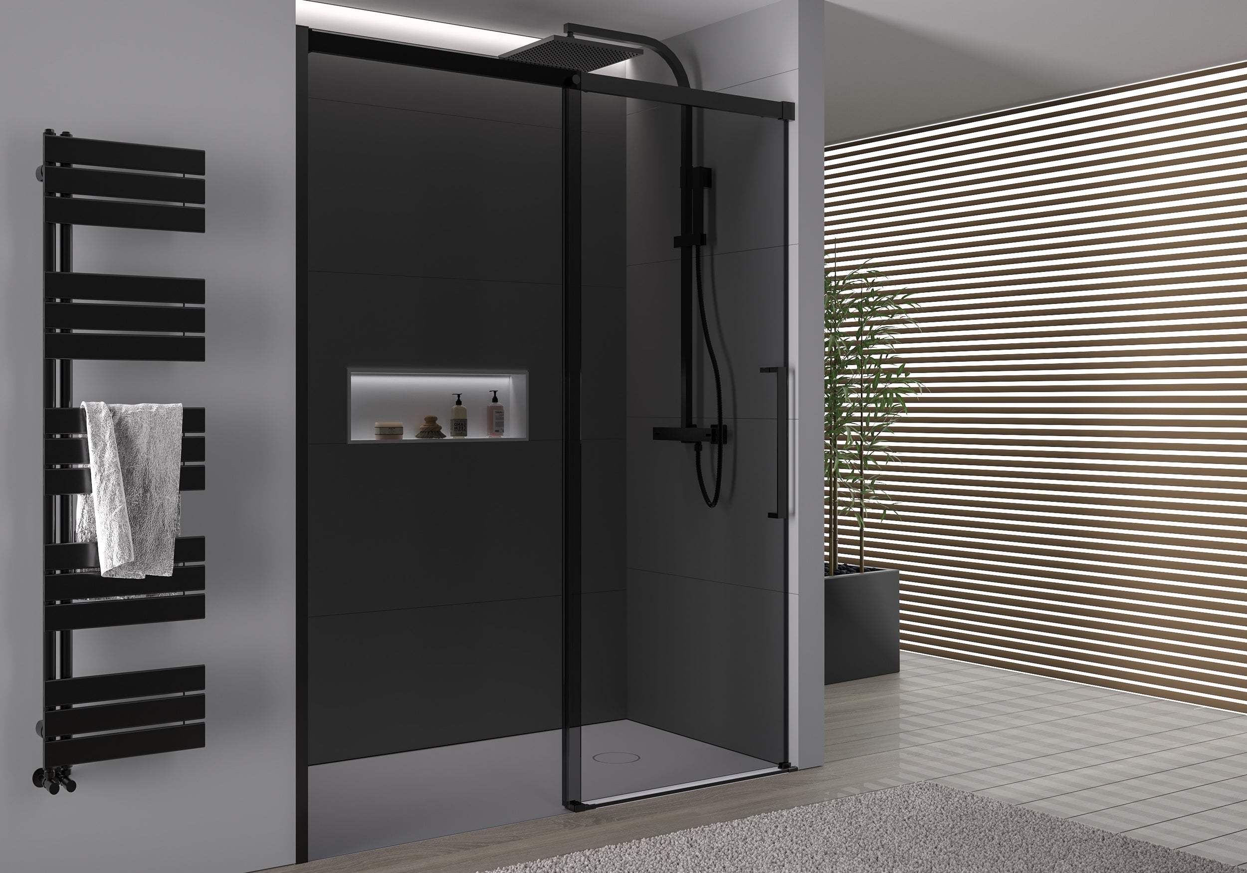 Drzwi prysznicowe przesuwne ze ścianką Soft-Close DX906 FLEX