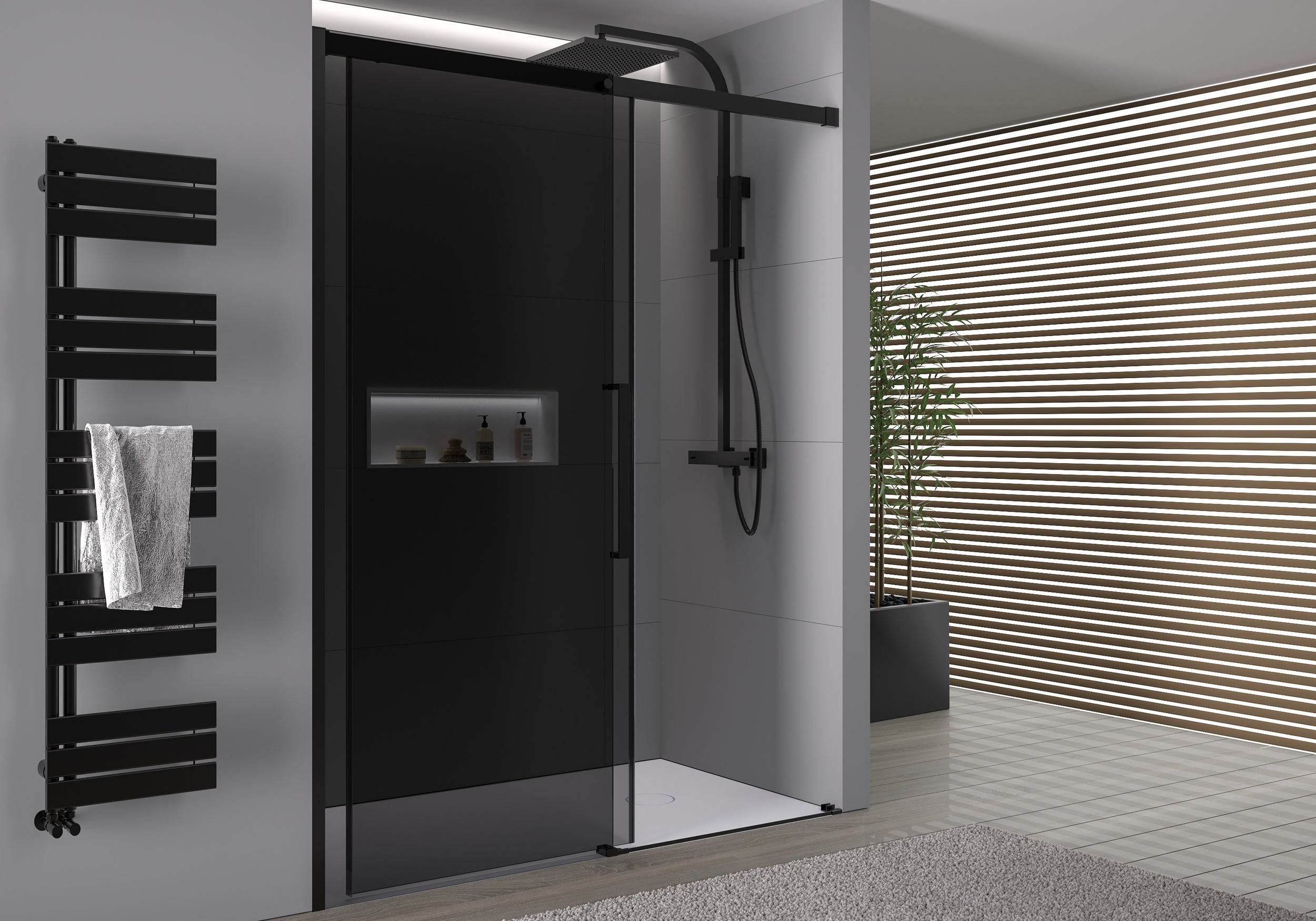 Drzwi prysznicowe przesuwne Soft-Close ze ścianką DX906 FLEX