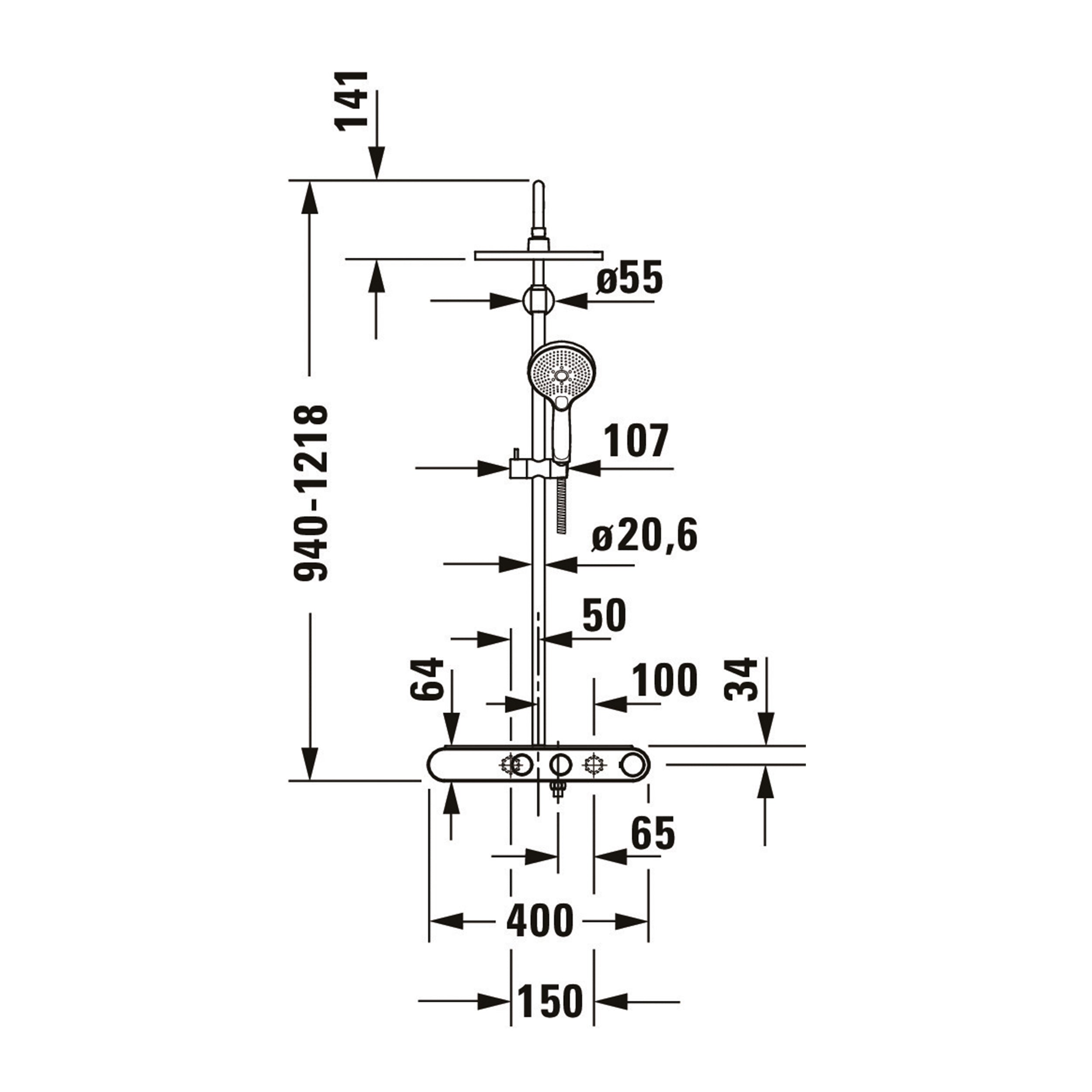 Duravit system prysznicowy z termostatem i półką szklaną