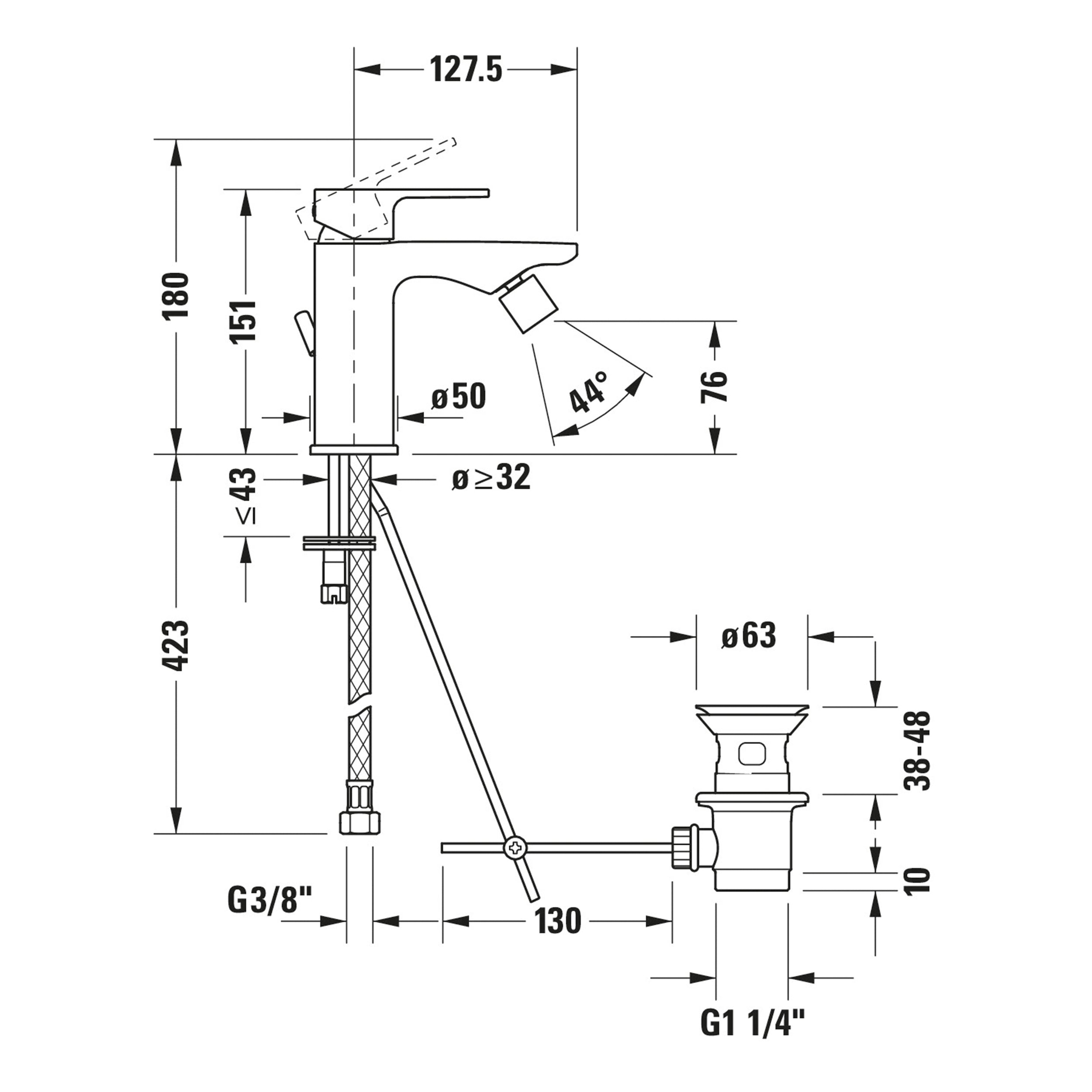 Bateria bidetowa Duravit B.3, chrom