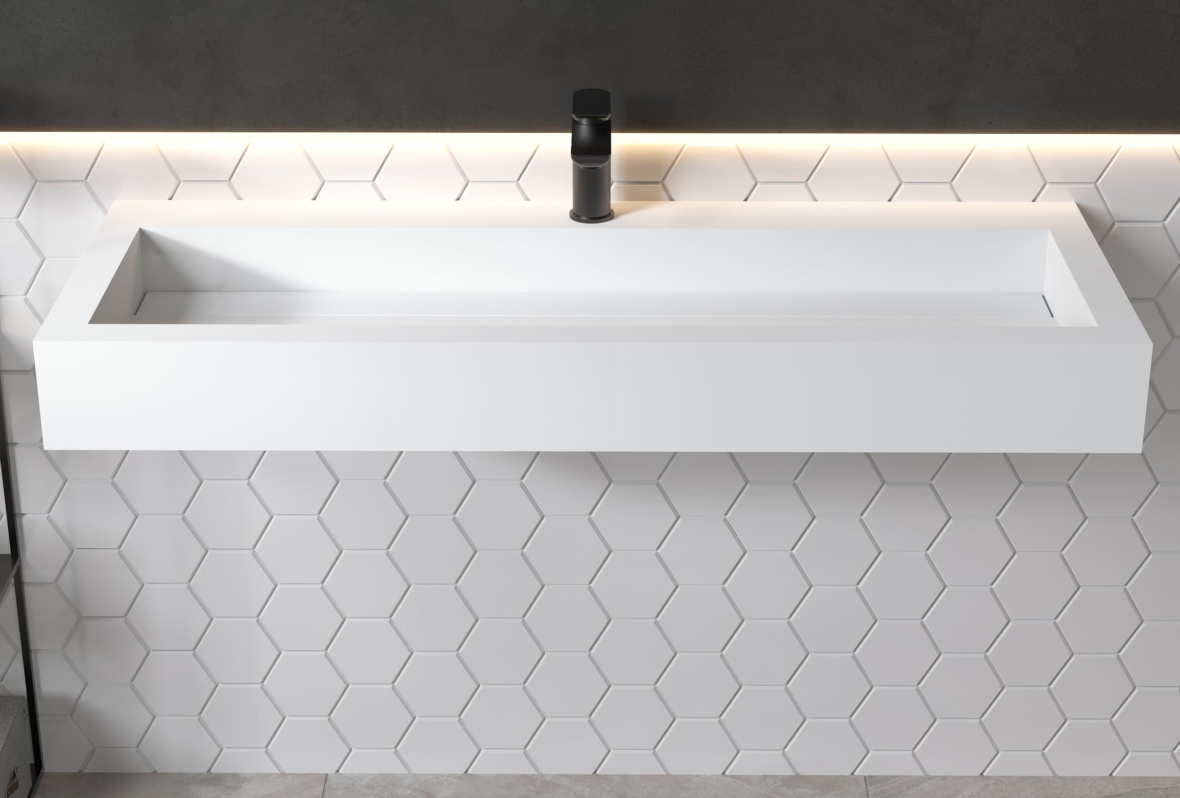Umywalka nablatowa / ścienna PB2079 odlew mineralny Solid Stone – 120 x 46 x 13 cm – bały mat