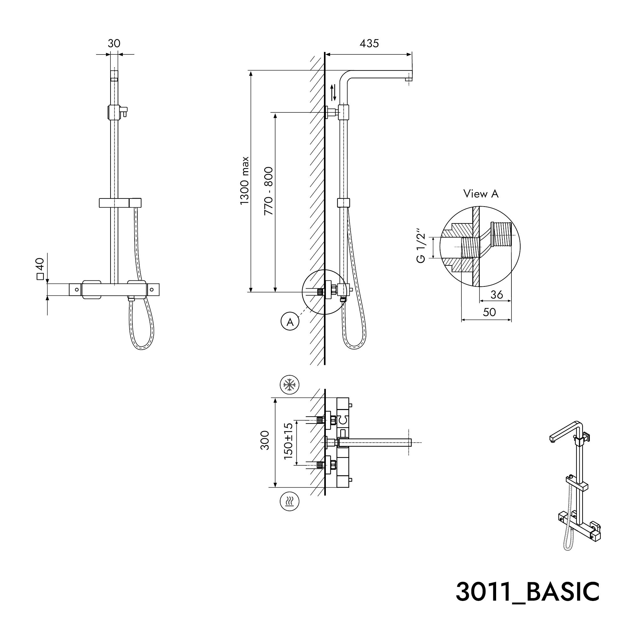 Zestaw prysznicowy z termostatem 3011 BASIC
