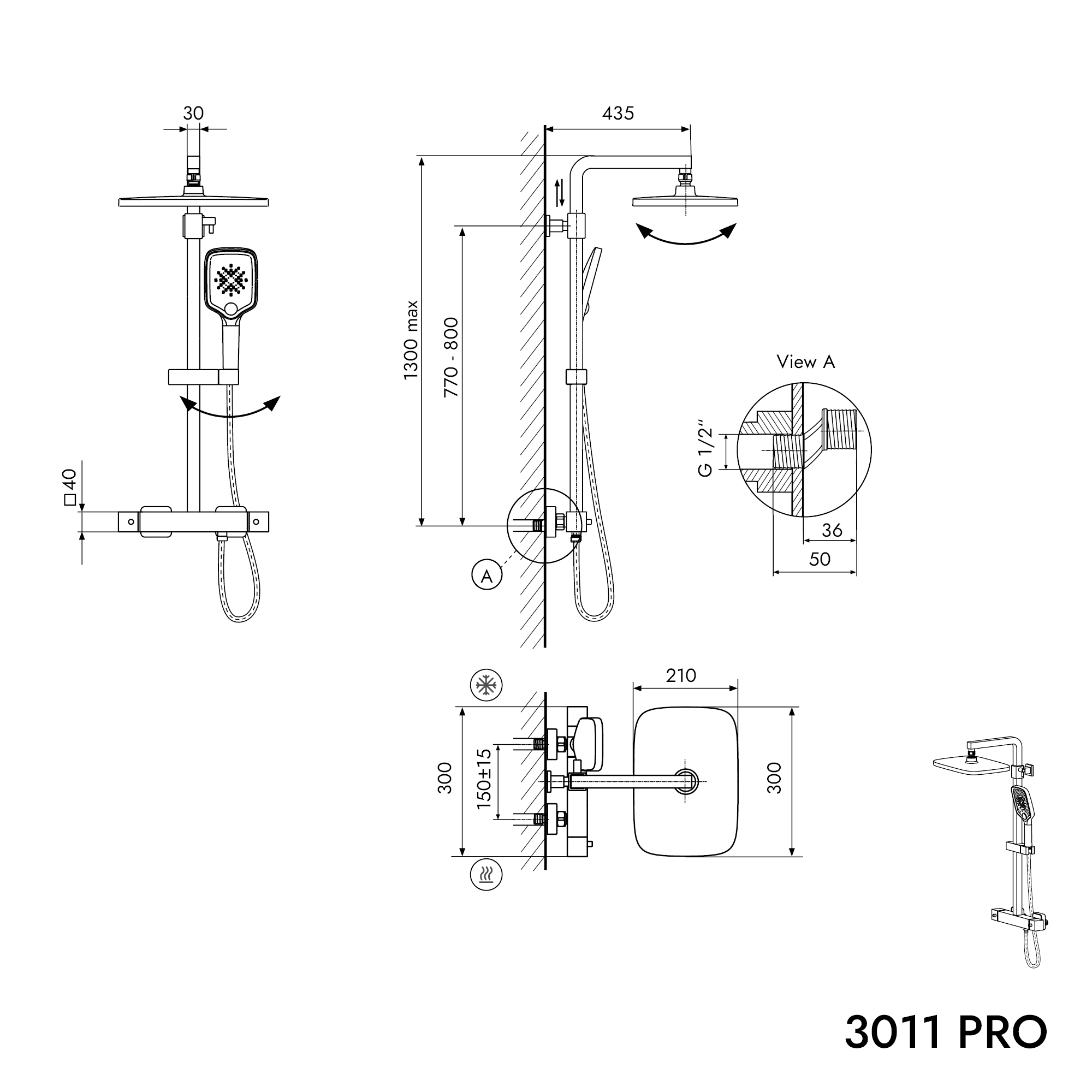 Zestaw prysznicowy z termostatem 3011 PRO