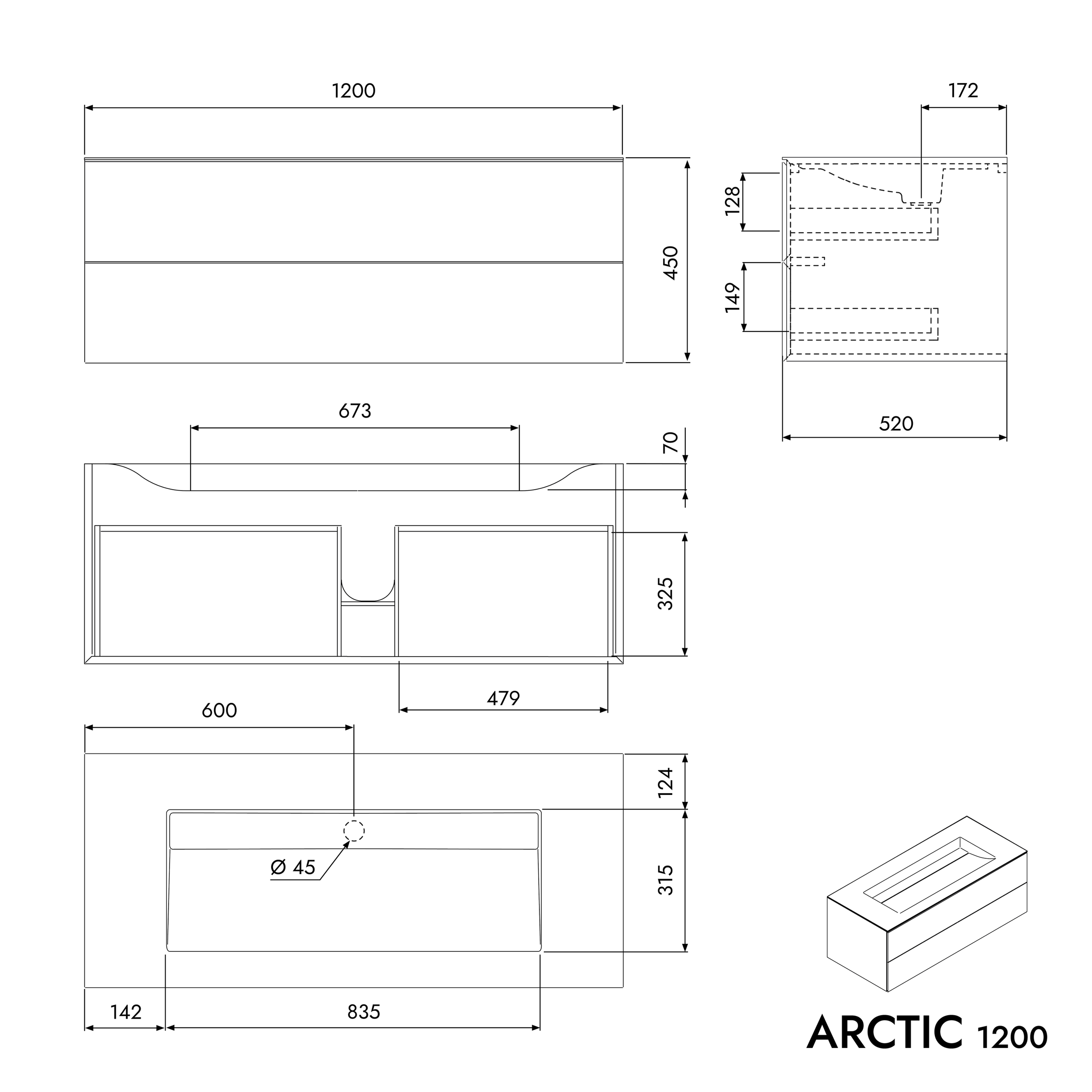 Szafka pod umywalkę ARCTIC 1200