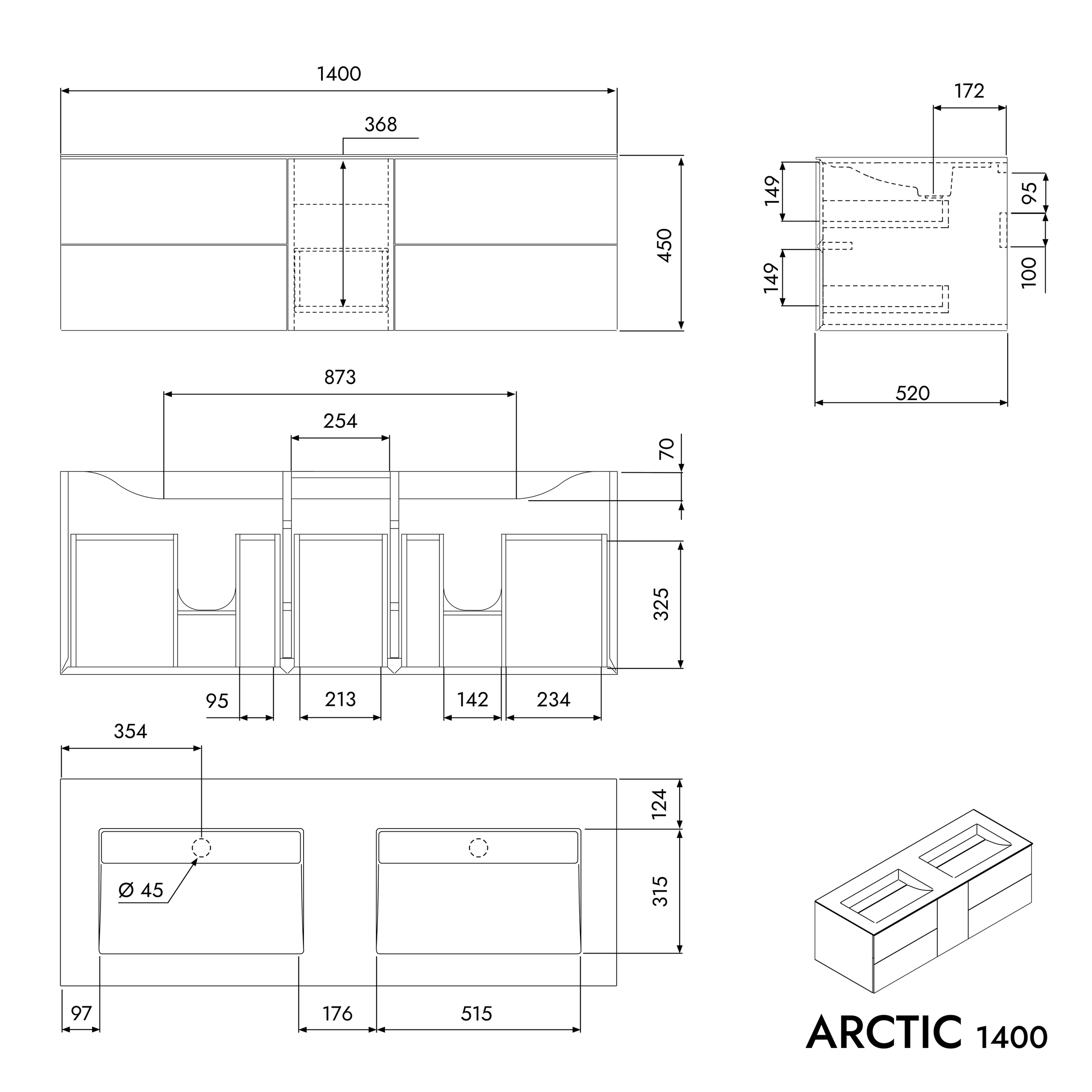 Szafka pod umywalkę ARCTIC 1400