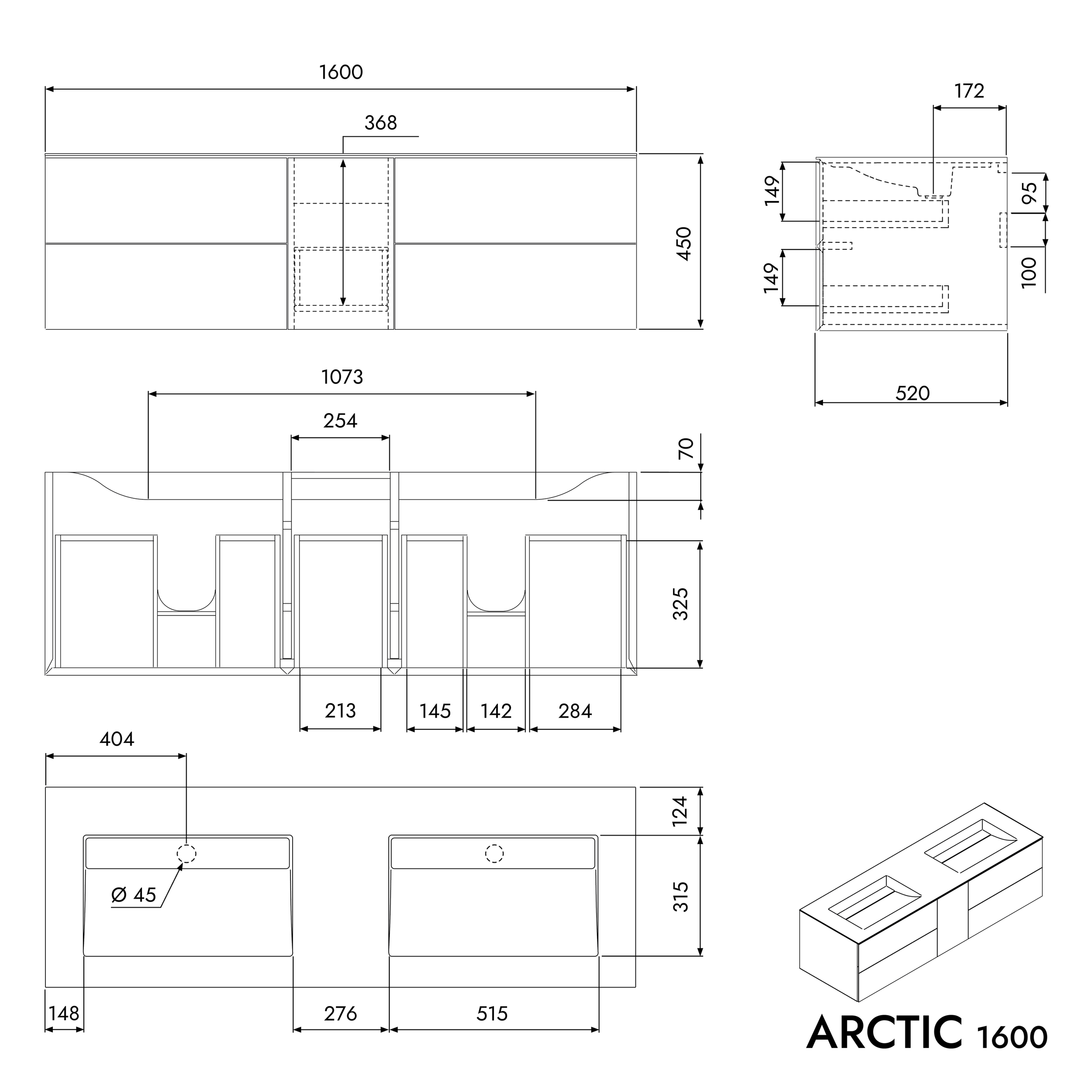 Szafka pod umywalkę ARCTIC 1600