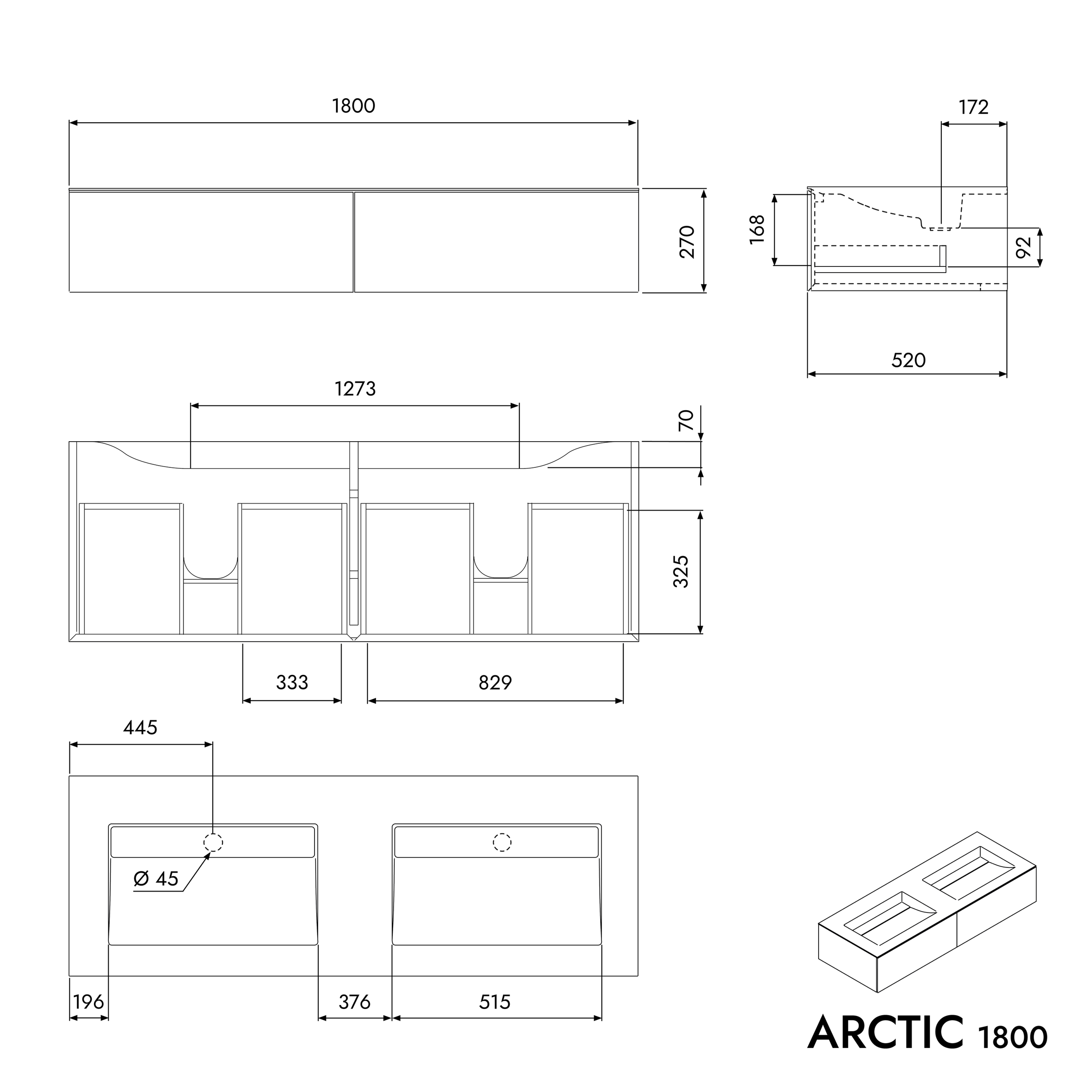 Szafka pod umywalkę ARCTIC 1800