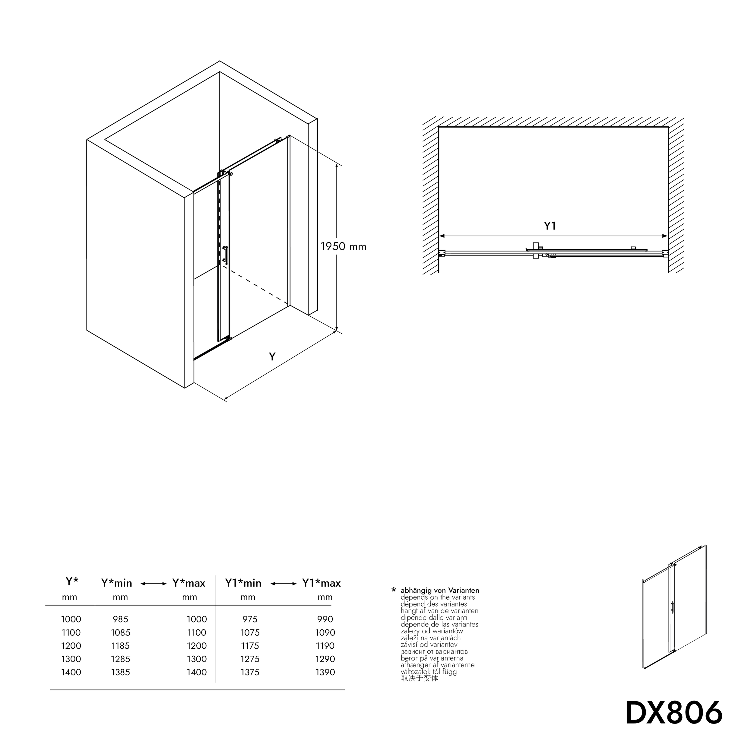 Drzwi prysznicowe przesuwne ze ścianką DX806A FLEX