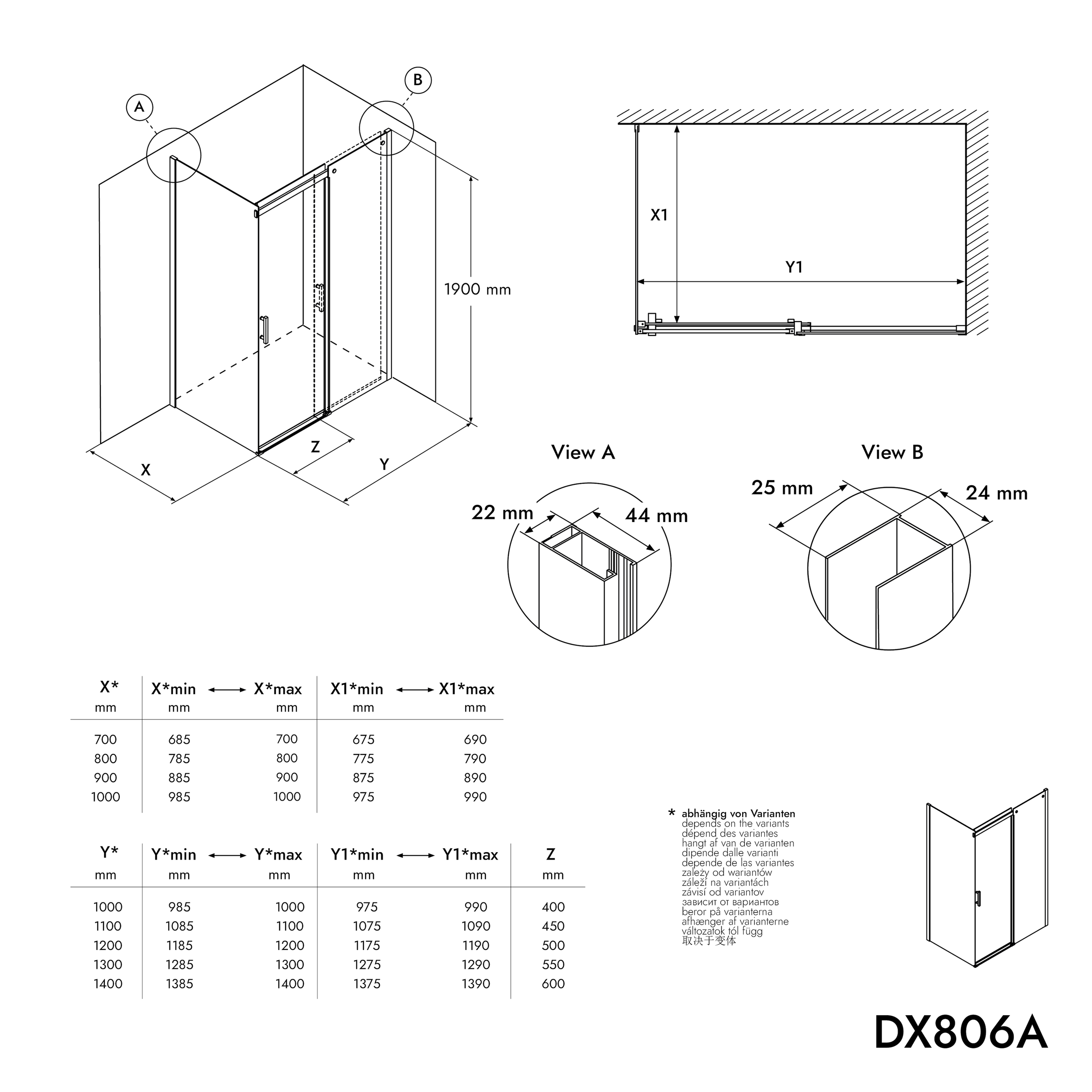 Kabina prysznicowa narożna DX806A FLEX drzwi przesuwne