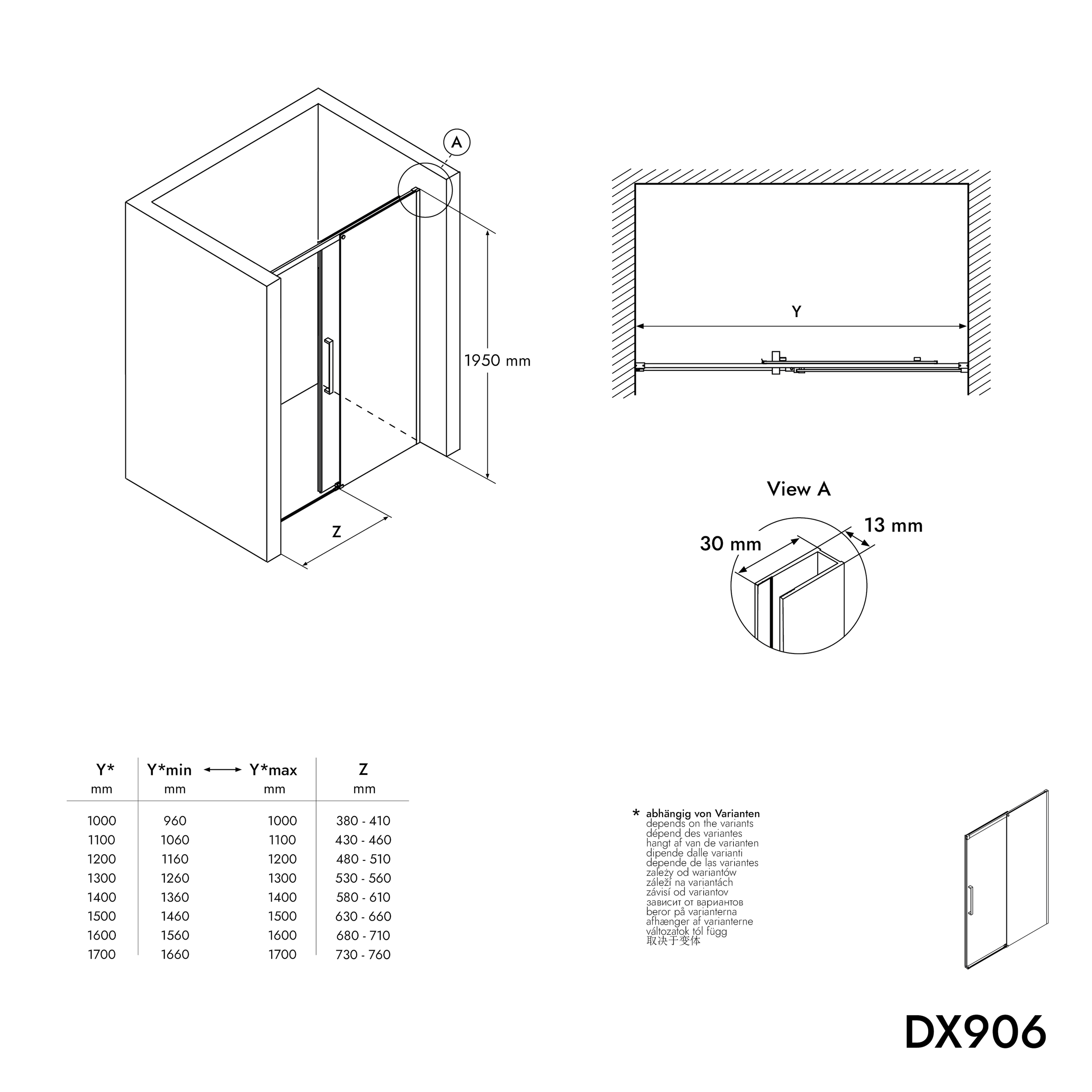 Drzwi prysznicowe przesuwne ze ścianką Soft-Close DX906 FLEX