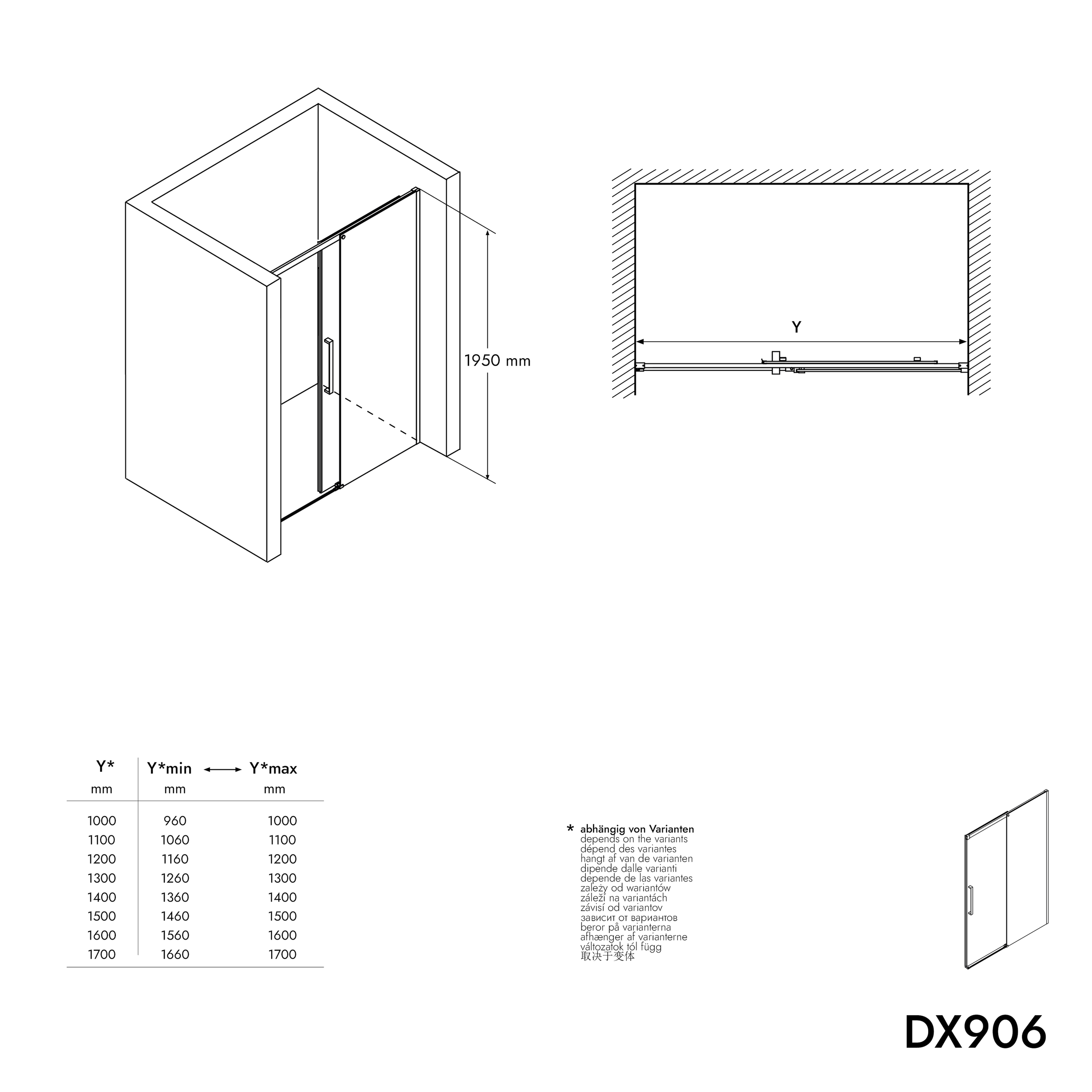 Drzwi prysznicowe przesuwne Sof-Close ze ścianką DX906 FLEX