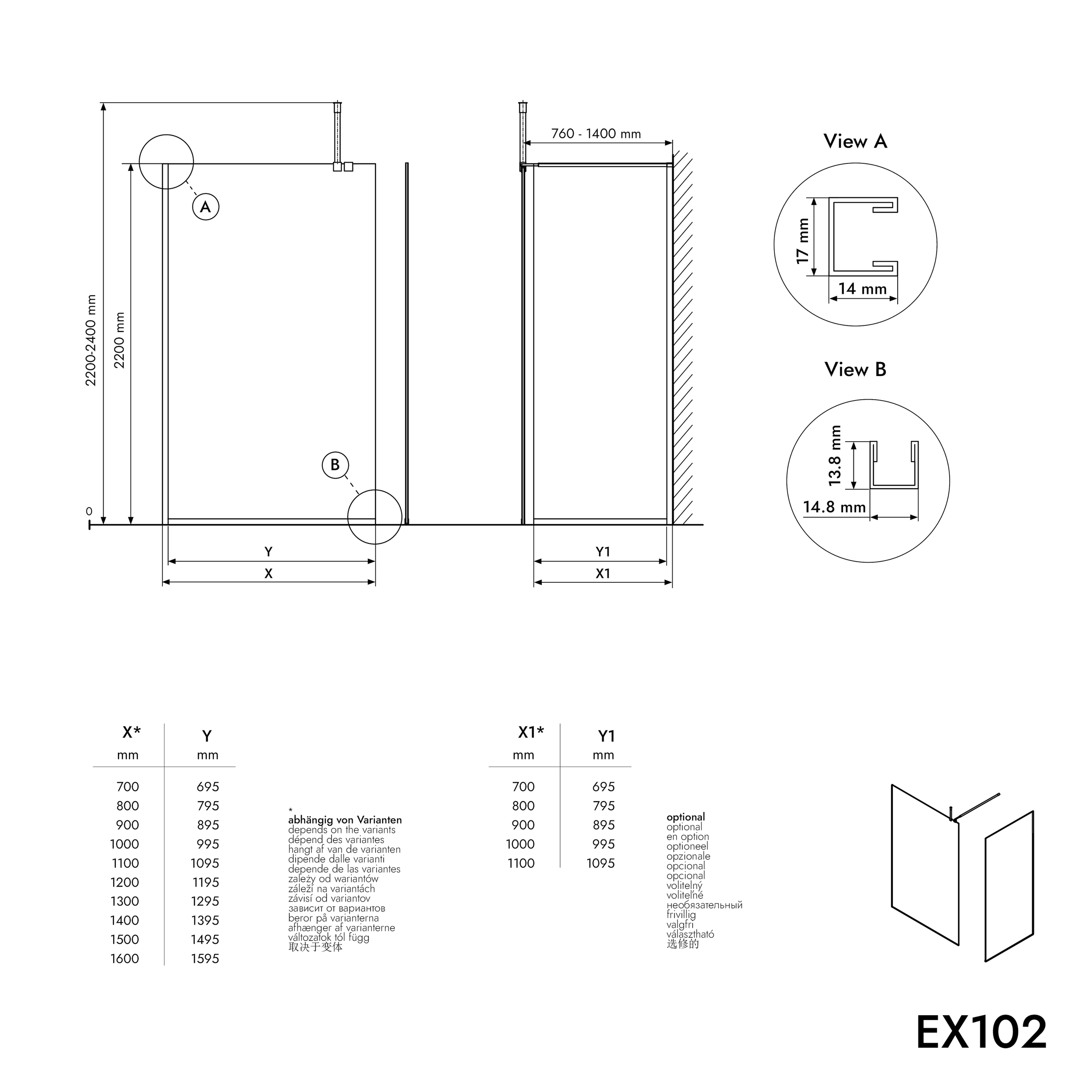 Ścianka prysznicowa Walk-In EX102