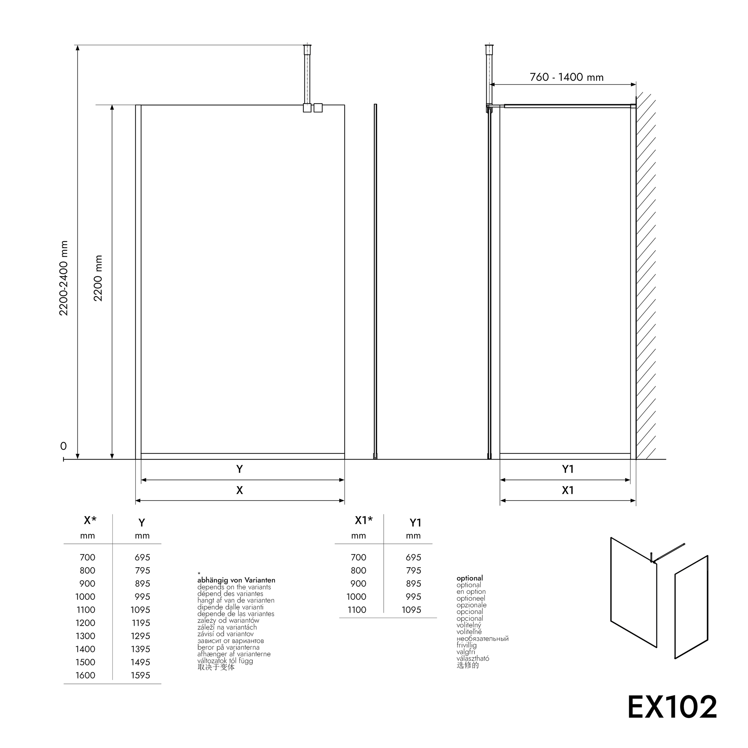 Ścianka prysznicowa Walk-In EX102-2 bezpieczne szkło Nano 10mm