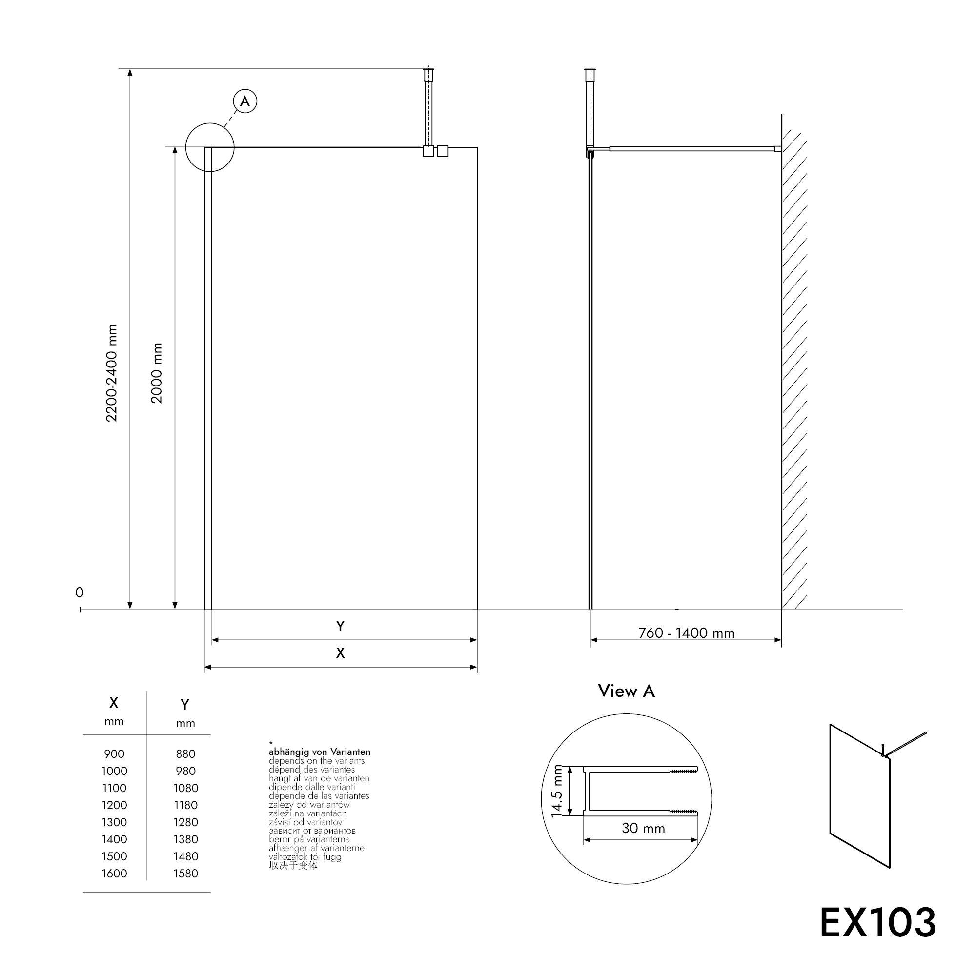 Ścianka prysznicowa Walk-In EX103