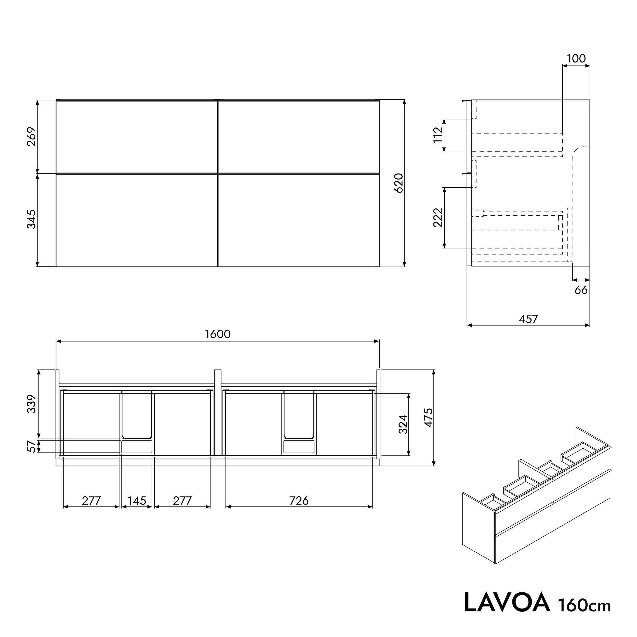 Szafka pod umywalkę nablatową LAVOA 160 cm
