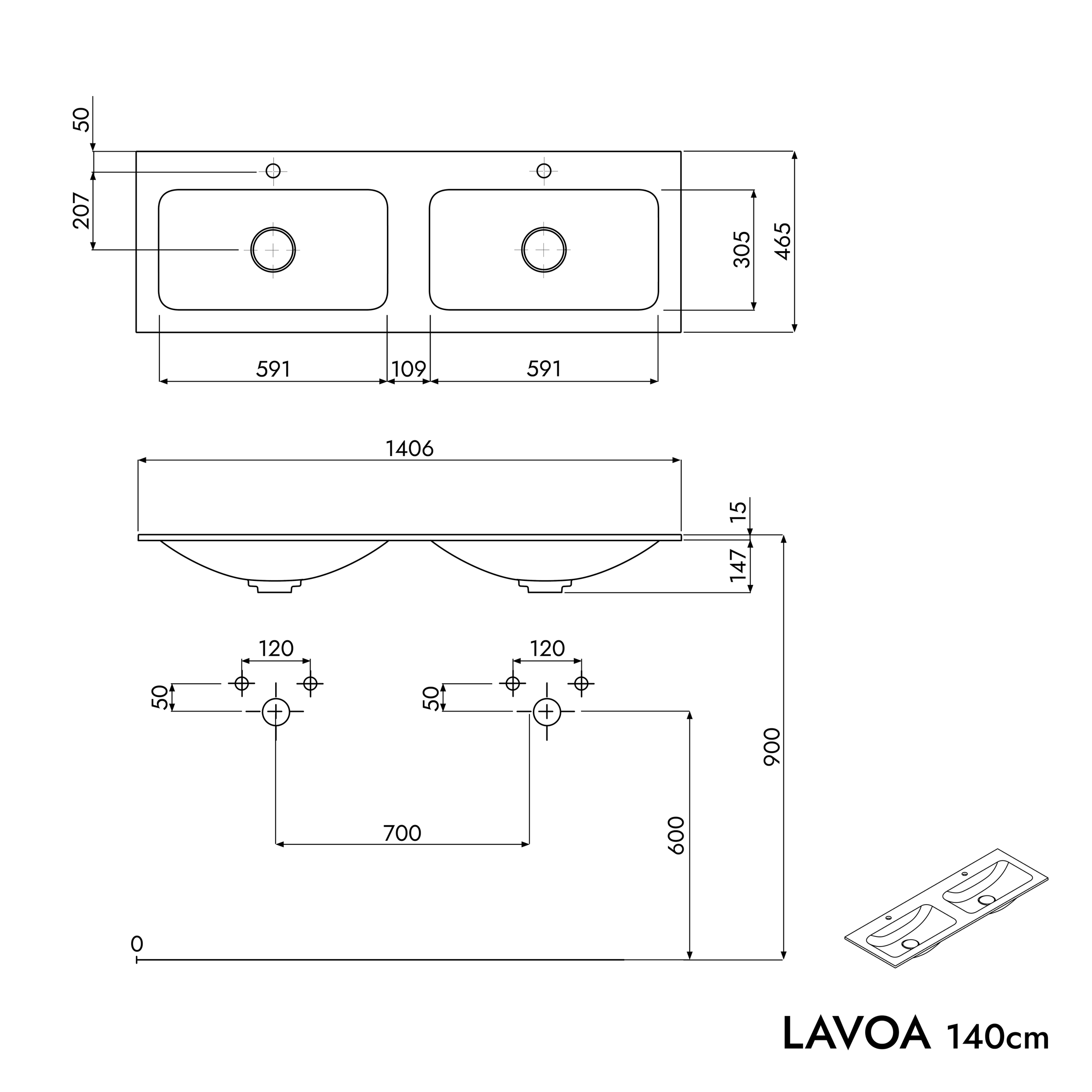 Szafka podumywalkowa LAVOA 140 cm