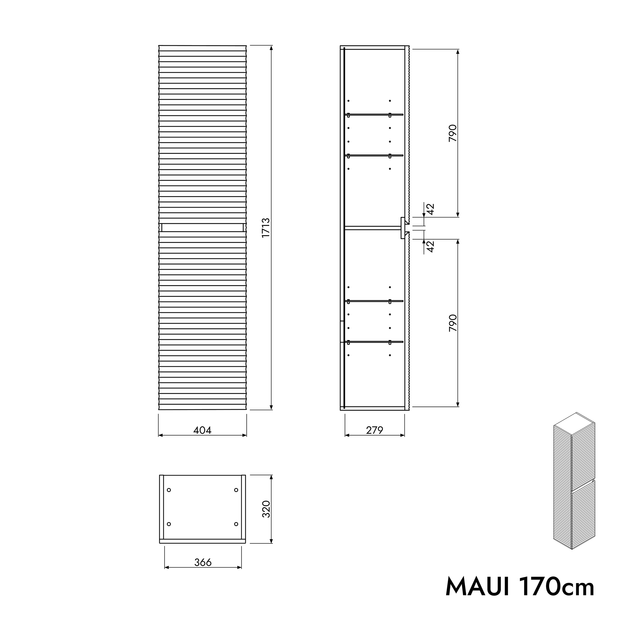 Wysoka szafka łazienkowa MAUI 171 cm