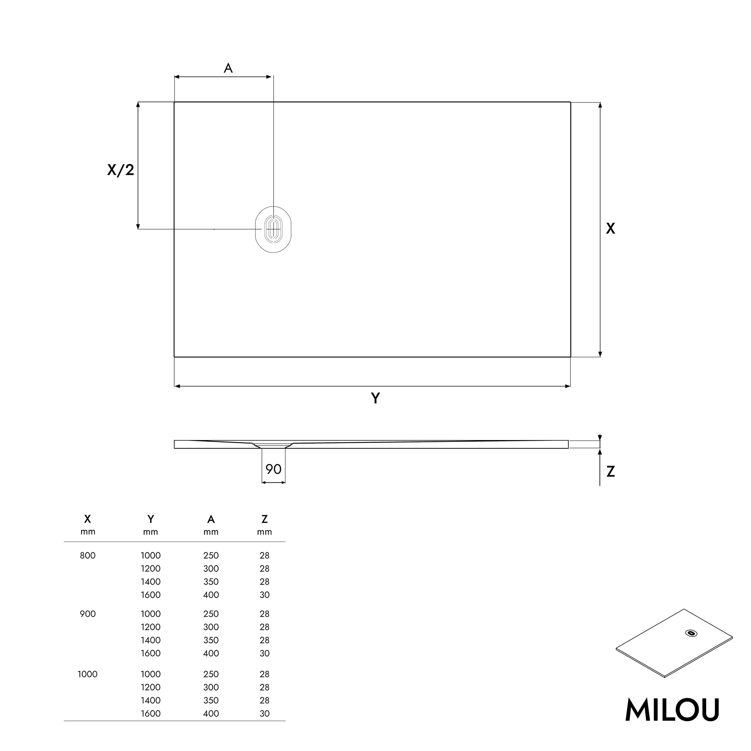 Niski brodzik prysznicowy MILOU 