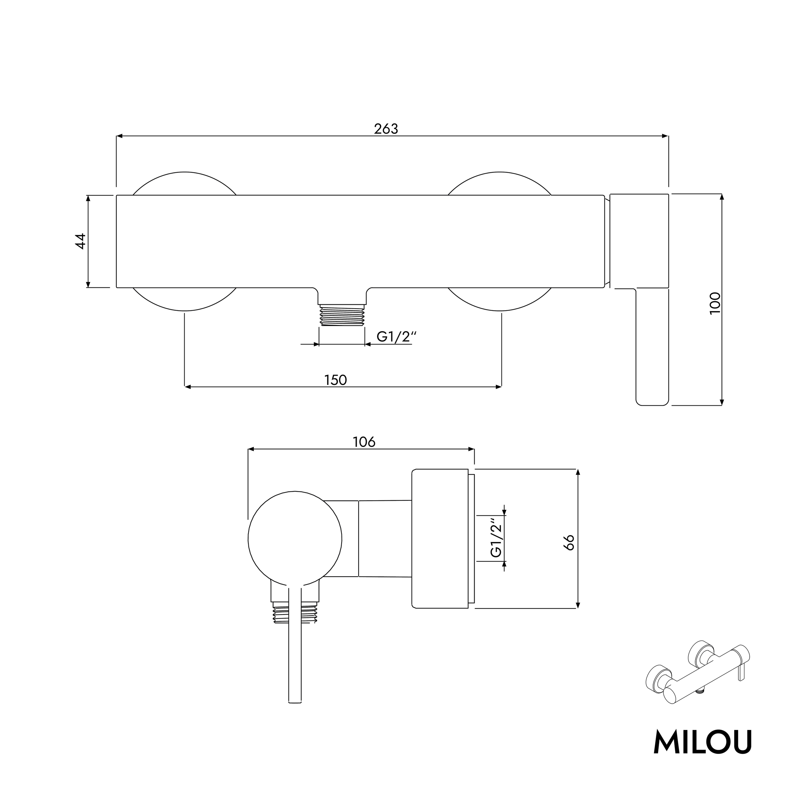 Bateria prysznicowa MILOU natynkowa