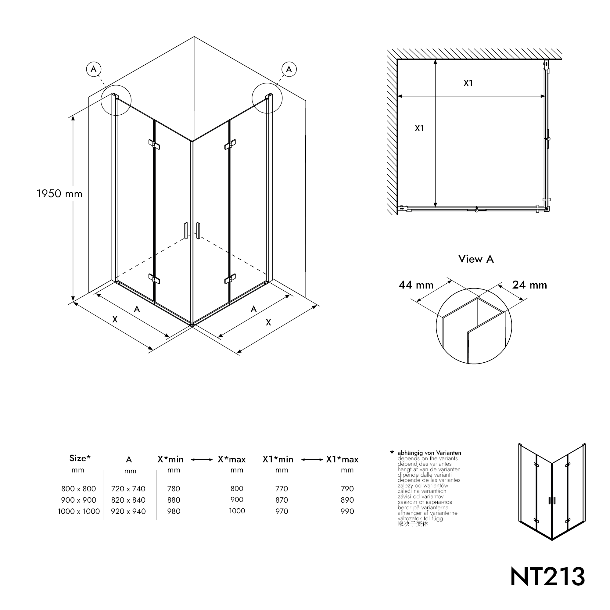 Kabina prysznicowa narożna z drzwiami składanymi NT213