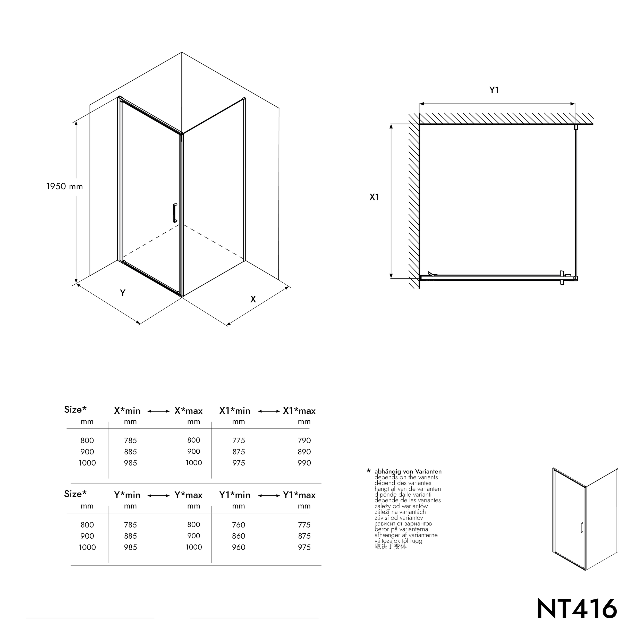 Kabina prysznicowa narożna EX416 szkło bezpieczne ESG 8 mm – 100 x 100 x 195 cm – z brodzikiem 