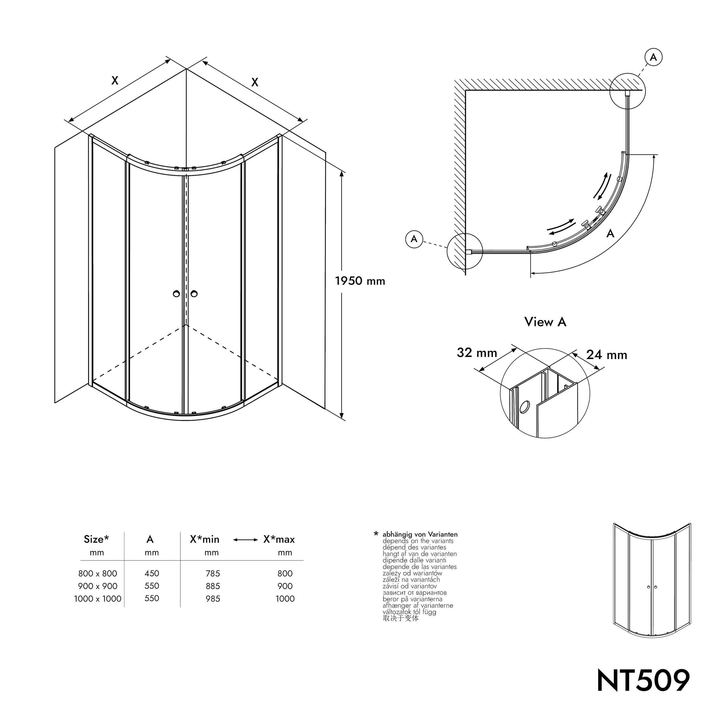 Kabina prysznicowa półokrągła NT509 drzwi przesuwne