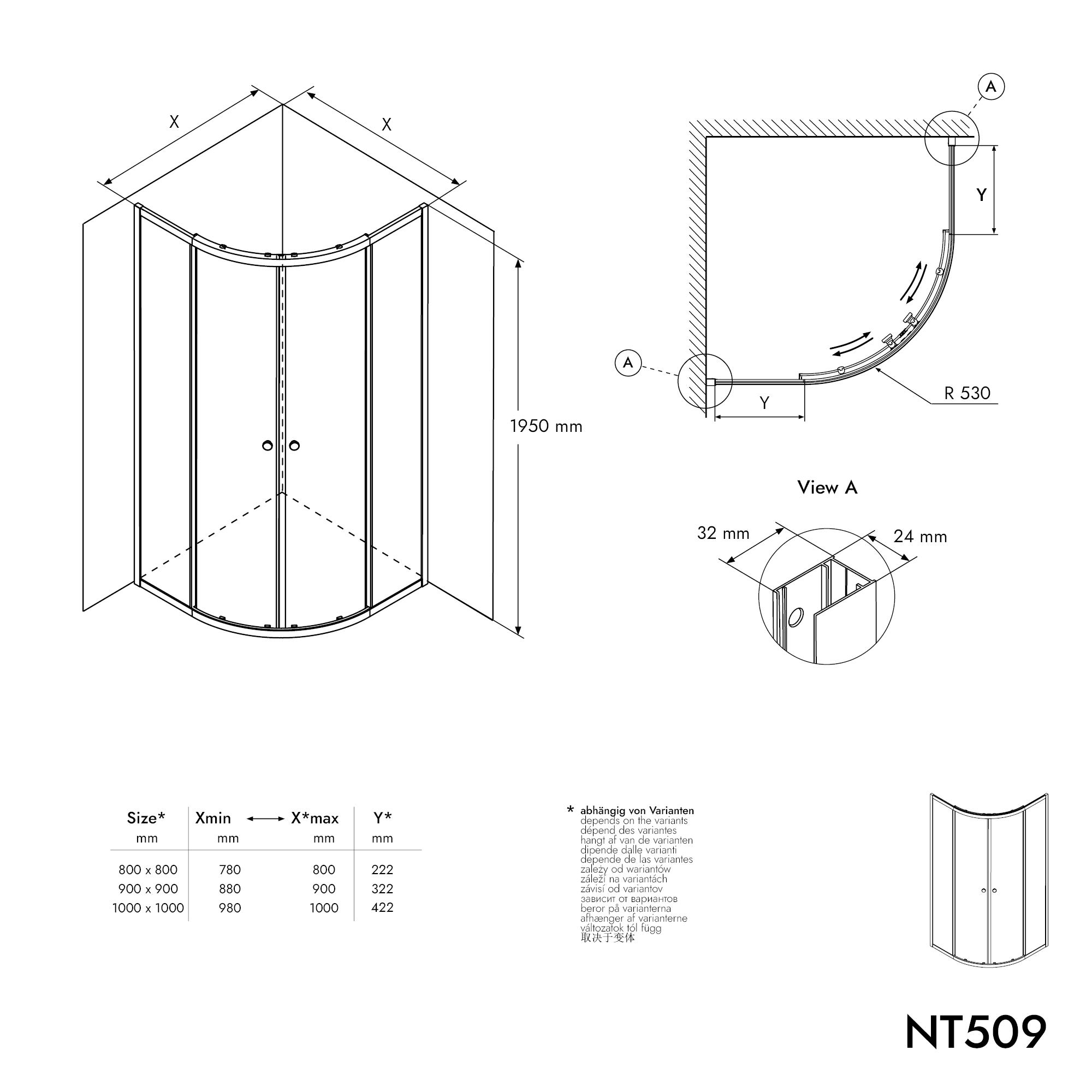 Kabina prysznicowa półokrągła NT509 drzwi przesuwne