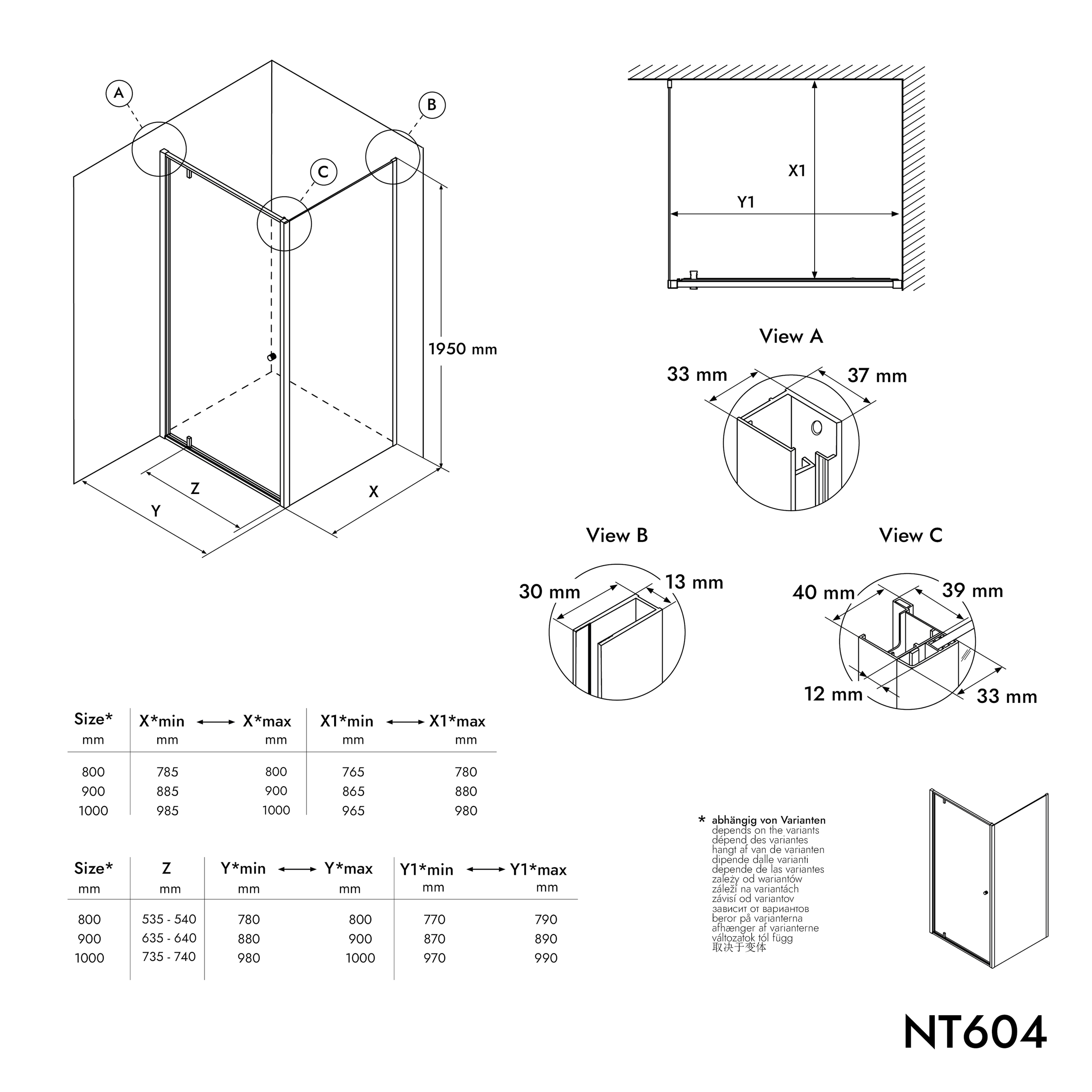 Kabina prysznicowa narożna z drzwiami uchylnymi NT604 FLEX