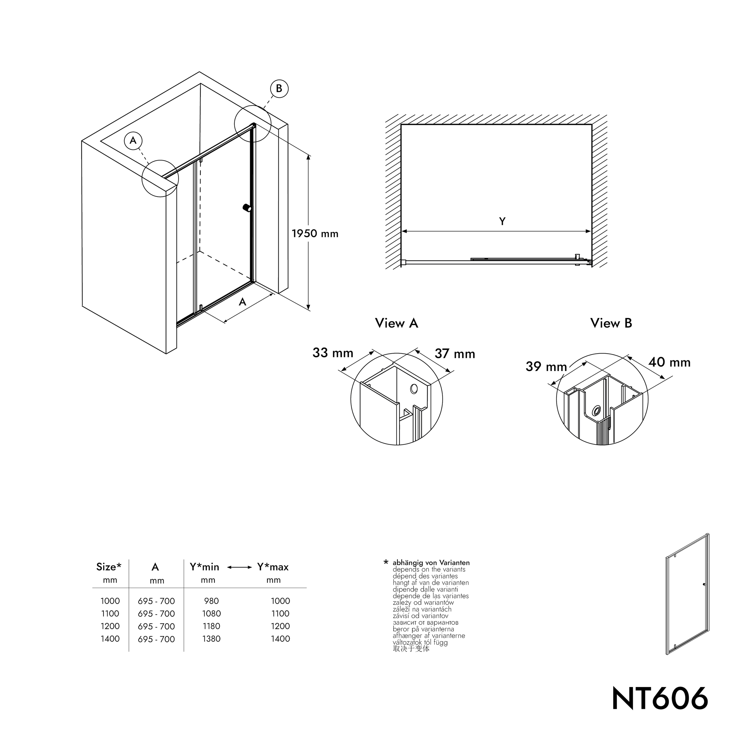 Drzwi prysznicowe skrzydłowe z panelem stałym NT606 FLEX