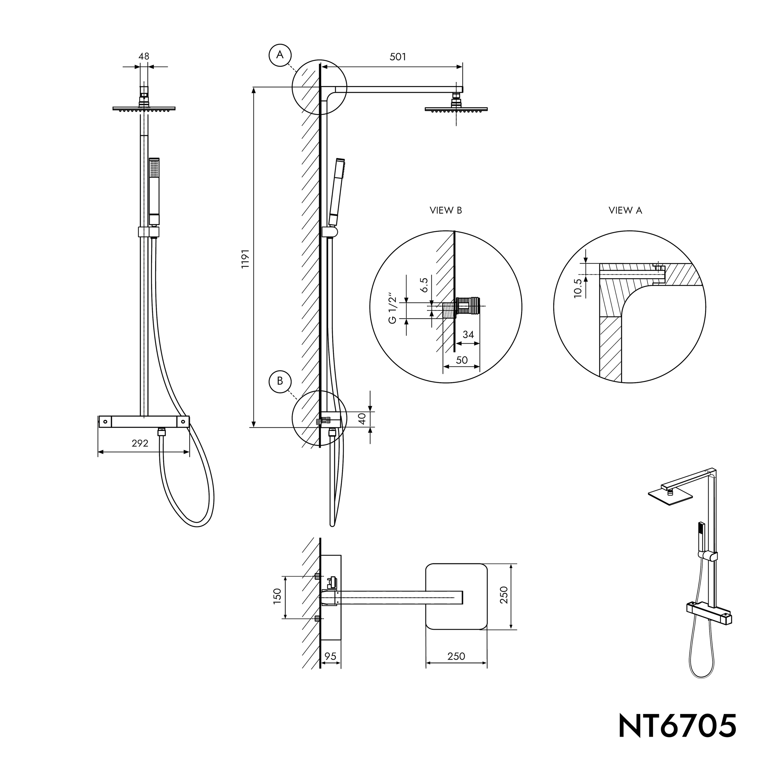 Zestaw prysznicowy z termostatem NT6705C