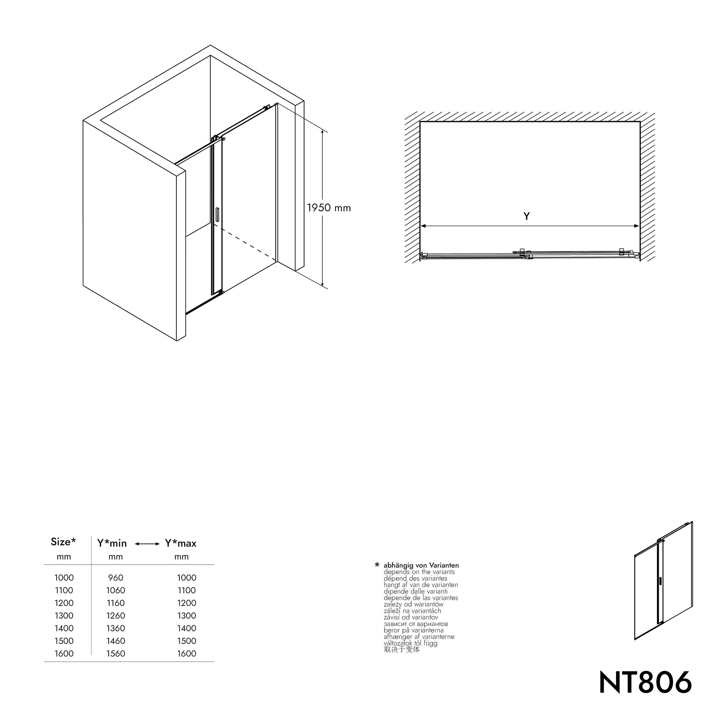Drzwi prysznicowe przesuwne NT806 FLEX