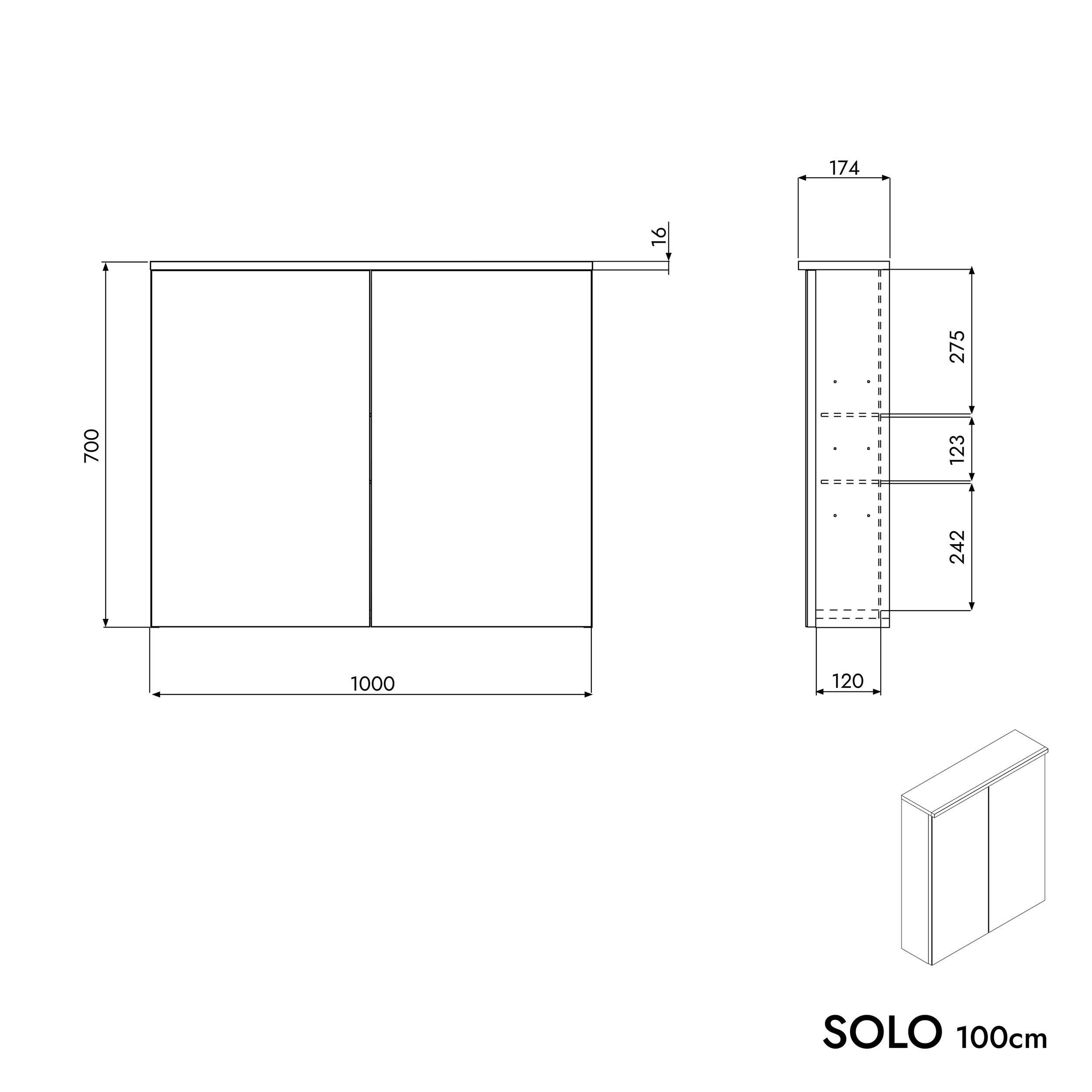 Szafka łazienkowa SOLO z oświetleniem LED i lustrem 100 cm