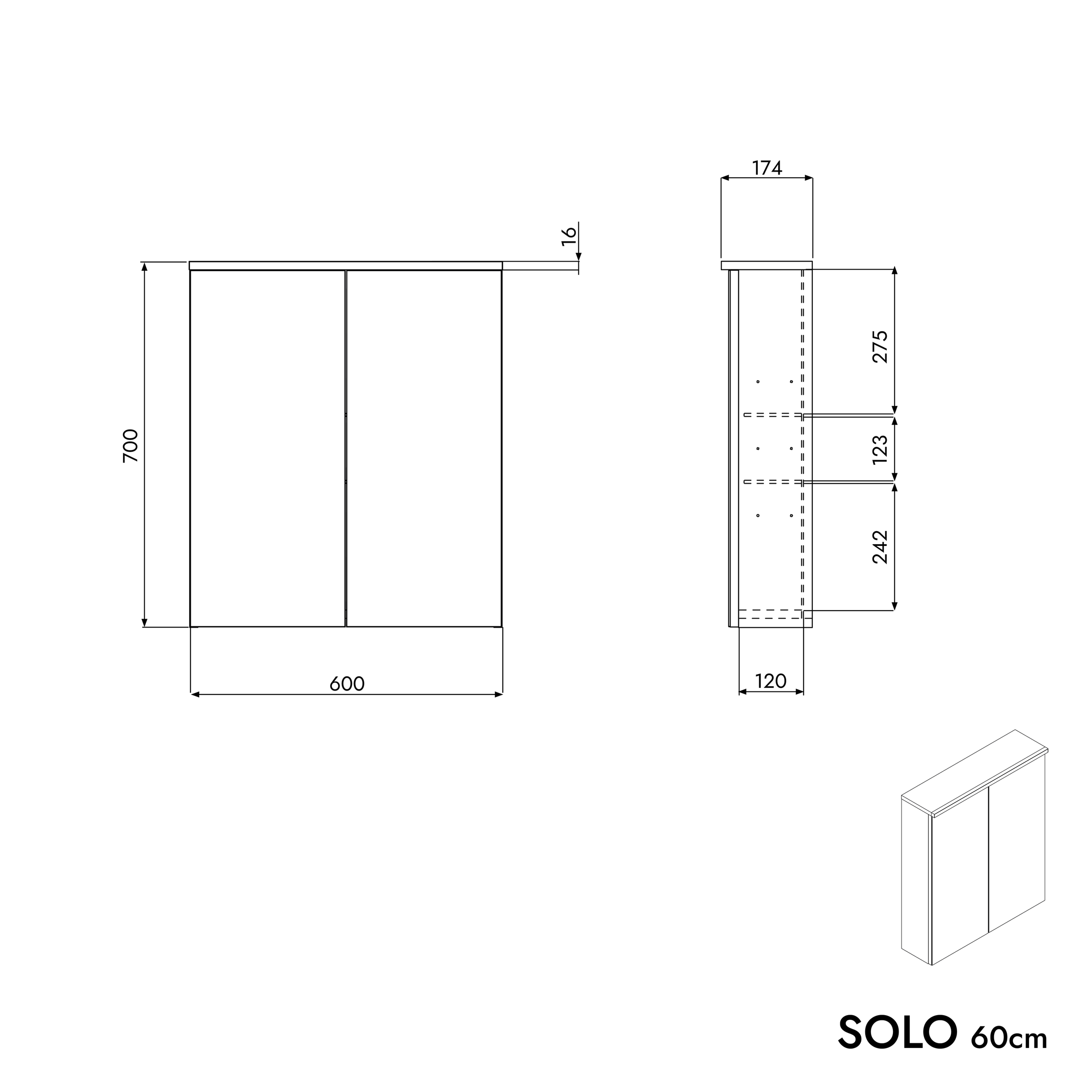 Szafka łazienkowa SOLO z oświetleniem LED i lustrem - 60 cm