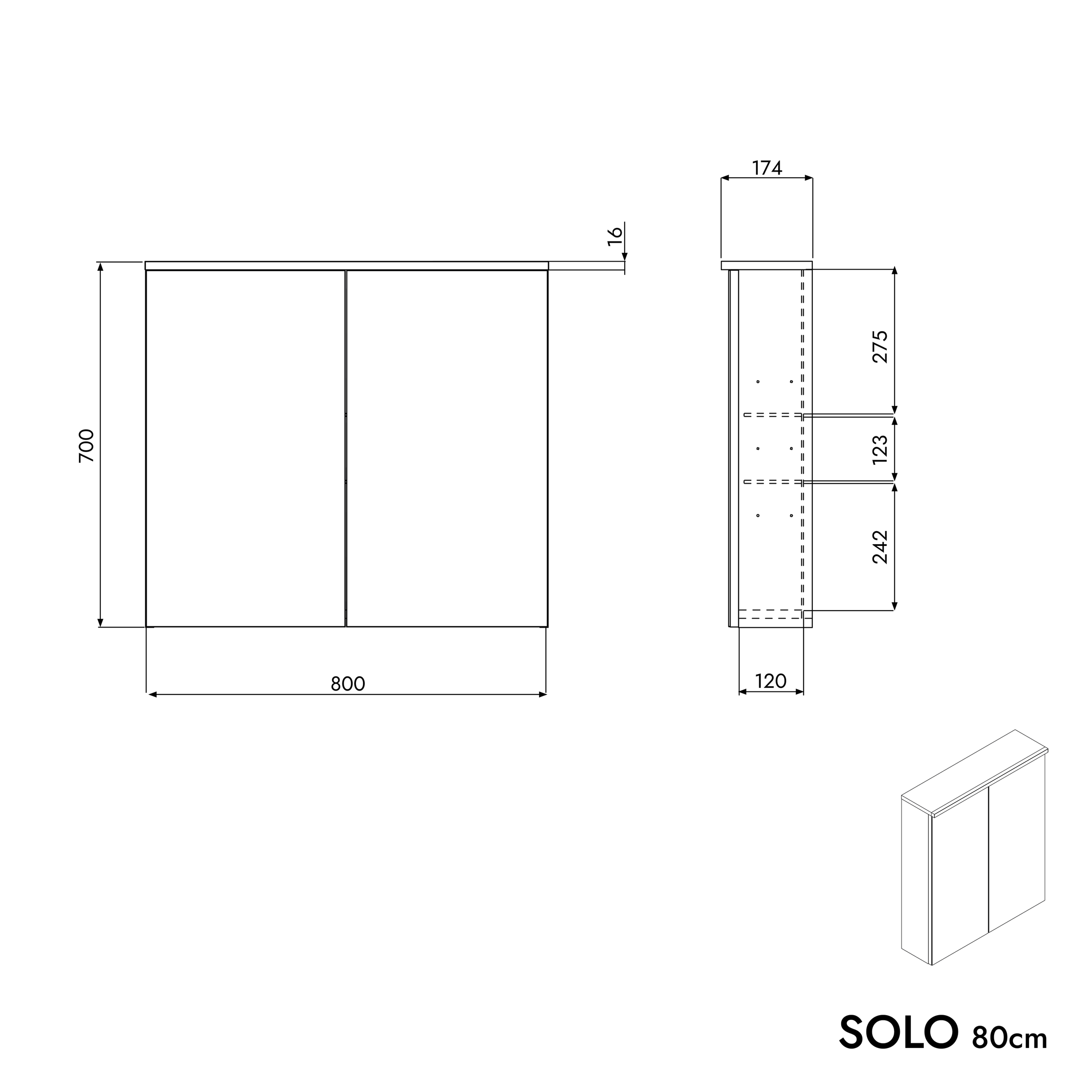 Szafka łazienkowa SOLO z oświetleniem LED i lustrem 80 cm