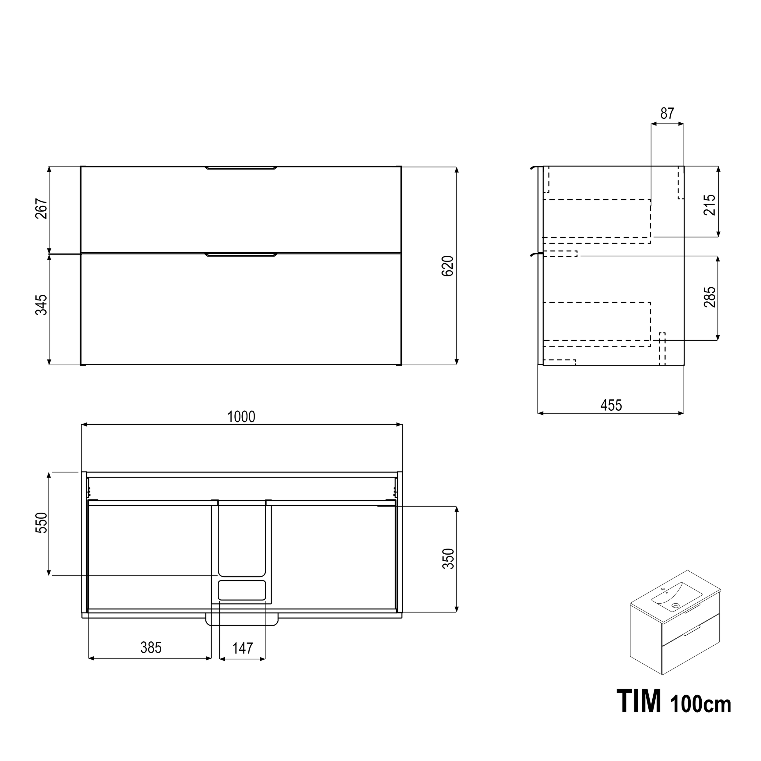 Zestaw mebli łazienkowych TIM 100 cm z umywalką