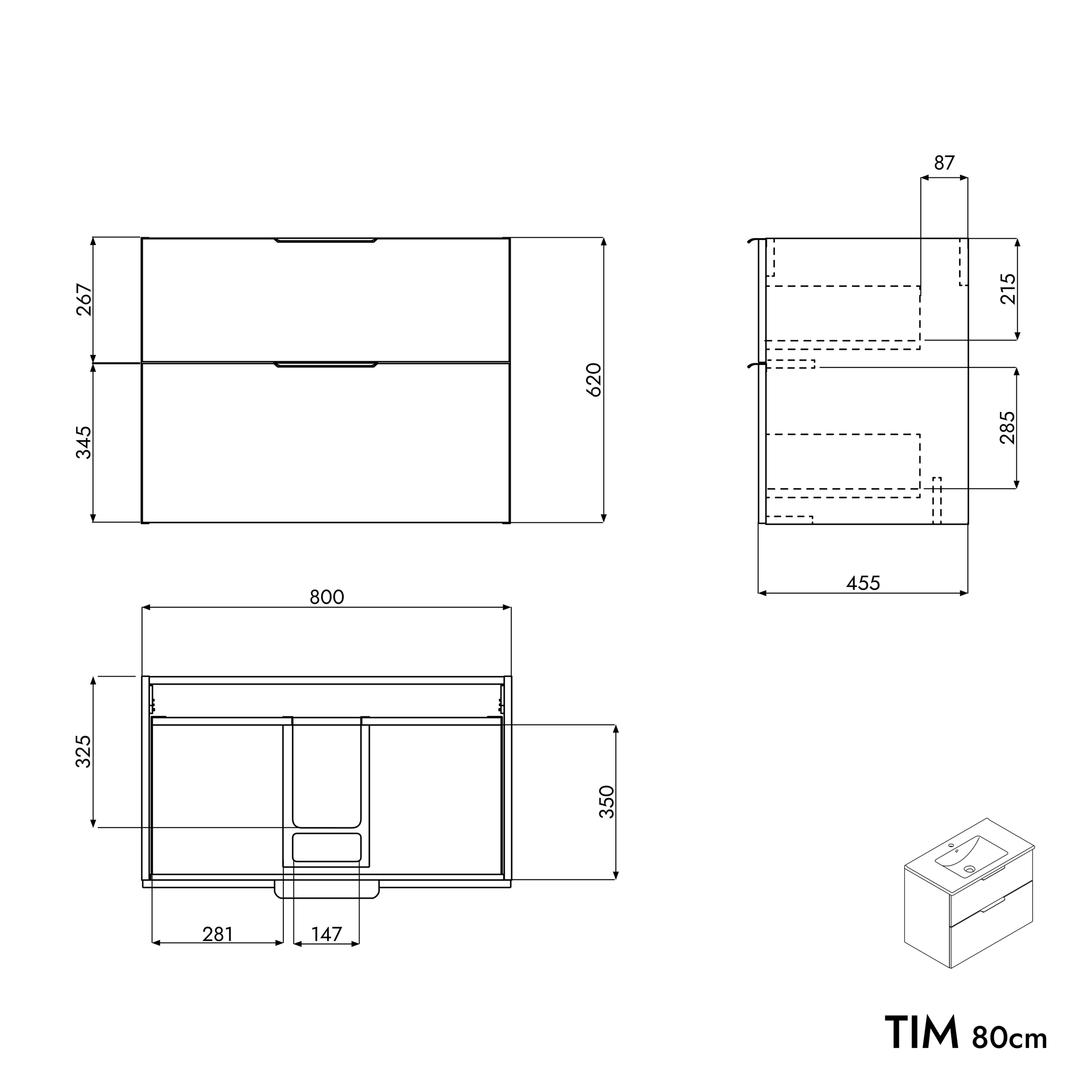 Zestaw mebli łazienkowych TIM 80 cm z umywalką ceramiczną
